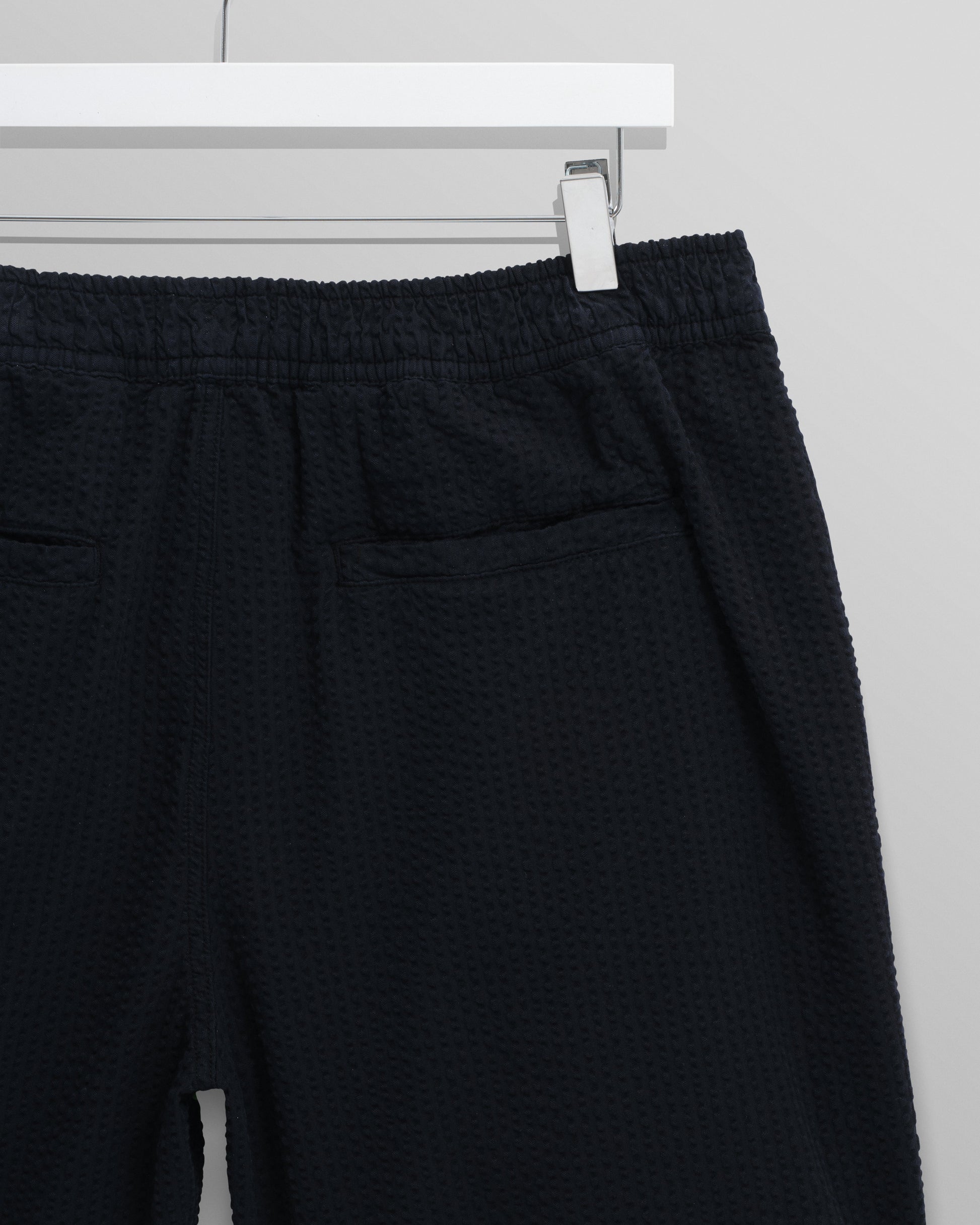 wax london men's Fuller - Navy Cotton Seersucker Shorts