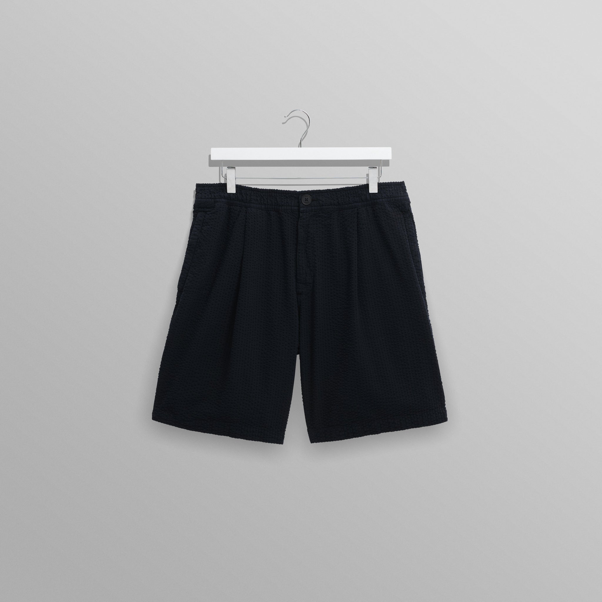 wax london men's Fuller - Navy Cotton Seersucker Shorts