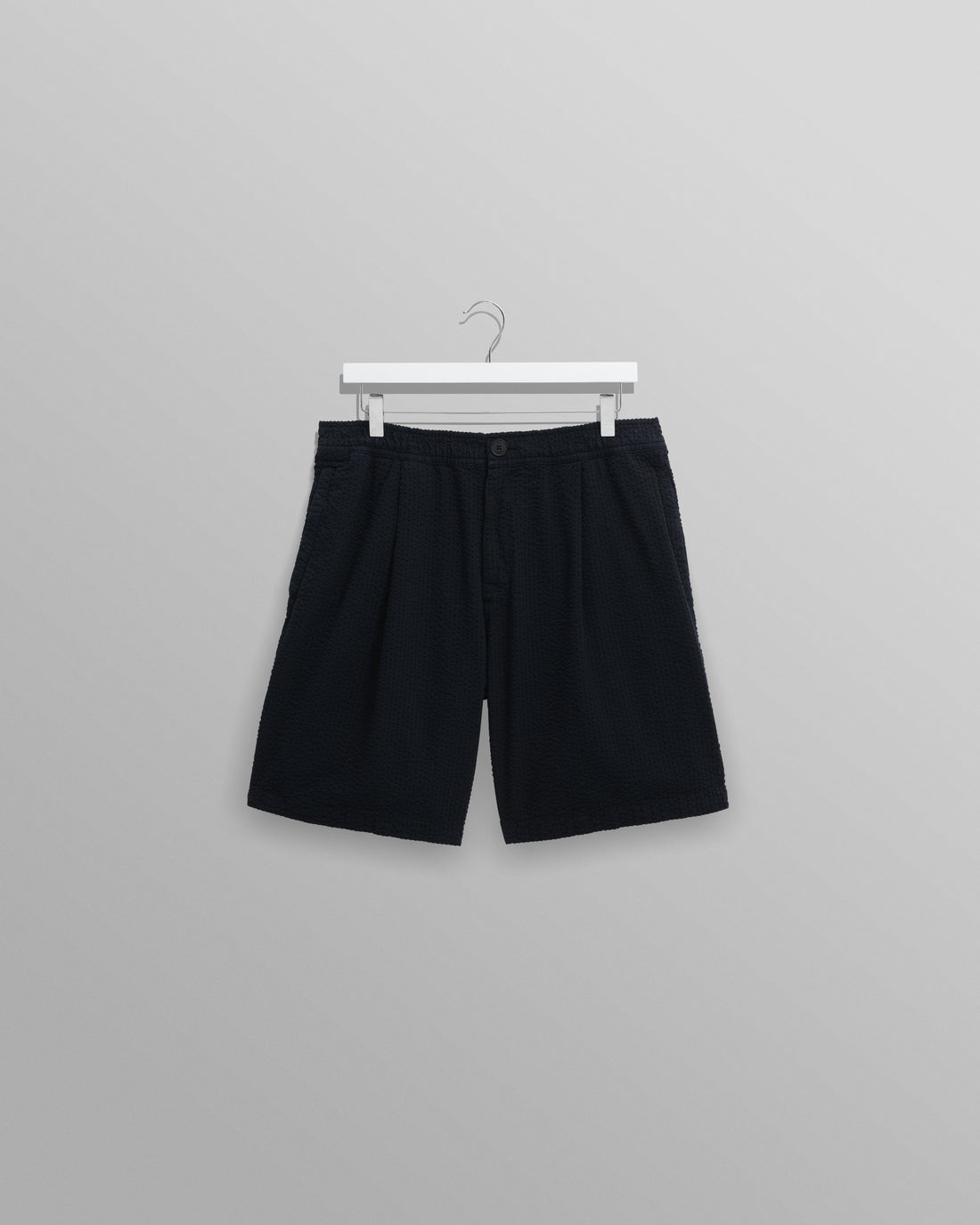 wax london men's Fuller - Navy Cotton Seersucker Shorts