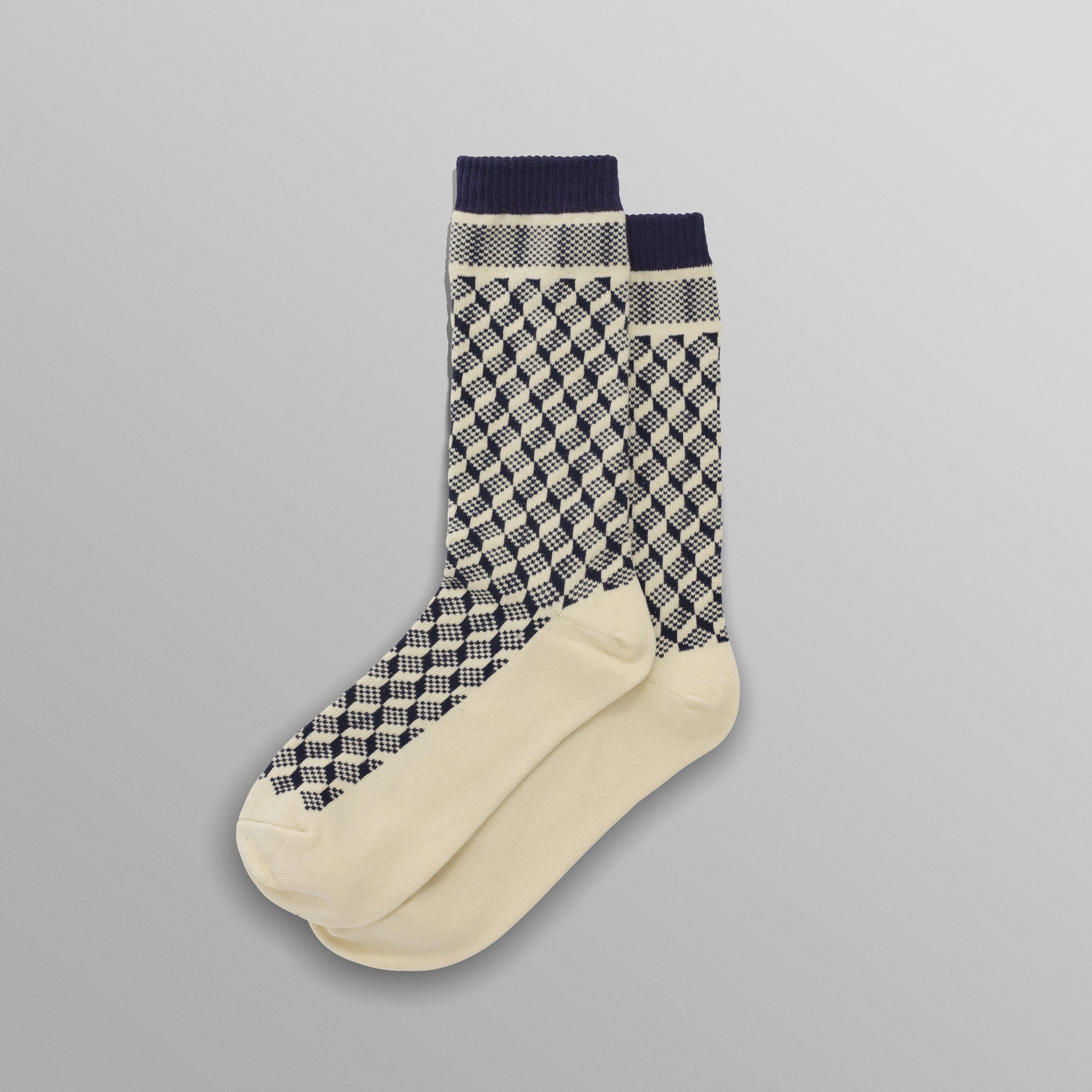 wax london men's Galway - Navy Jacquard Chunky Sock