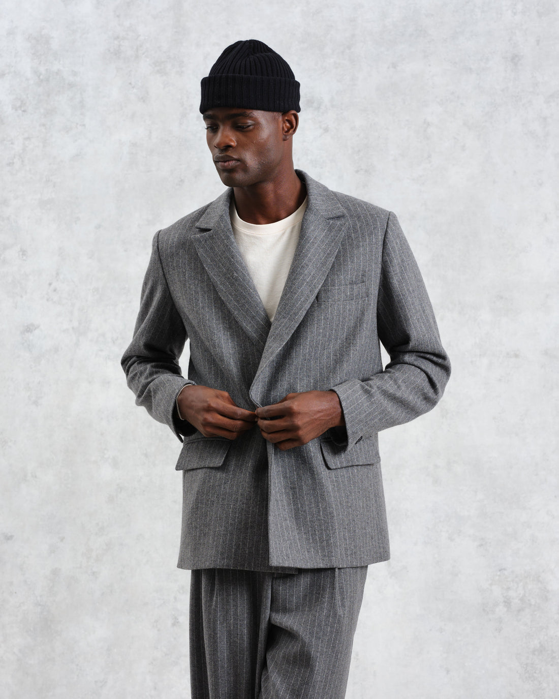 wax london men's Gekko - Charcoal Grey Pinstripe Wool Blazer