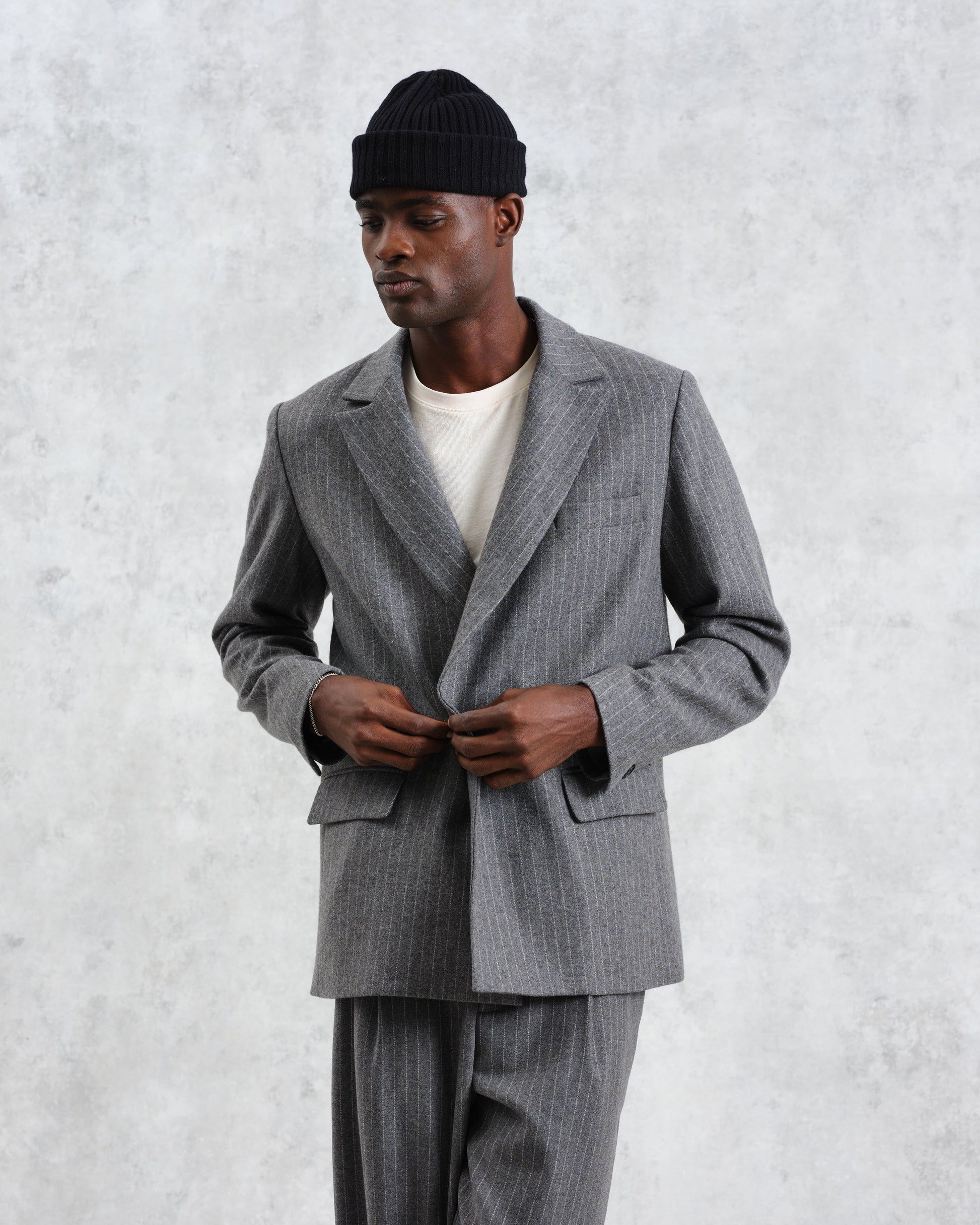 wax london men's Gekko - Charcoal Grey Pinstripe Wool Blazer