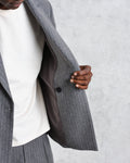wax london men's Gekko - Charcoal Grey Pinstripe Wool Blazer