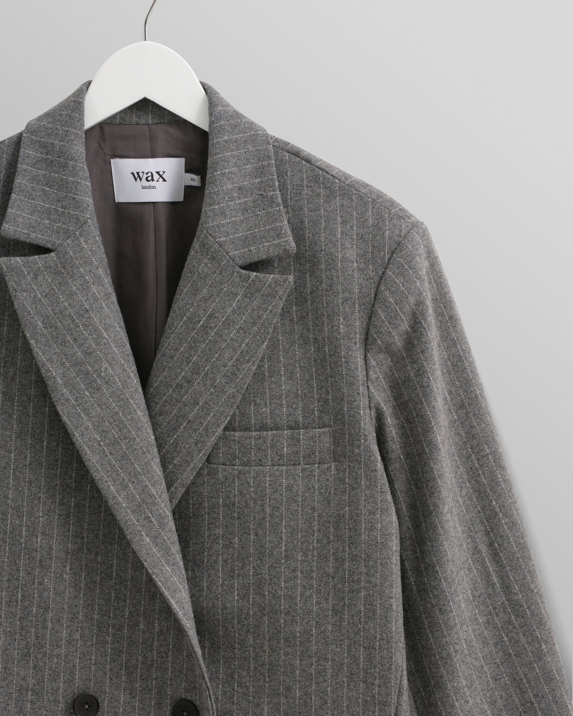 wax london men's Gekko - Charcoal Grey Pinstripe Wool Blazer