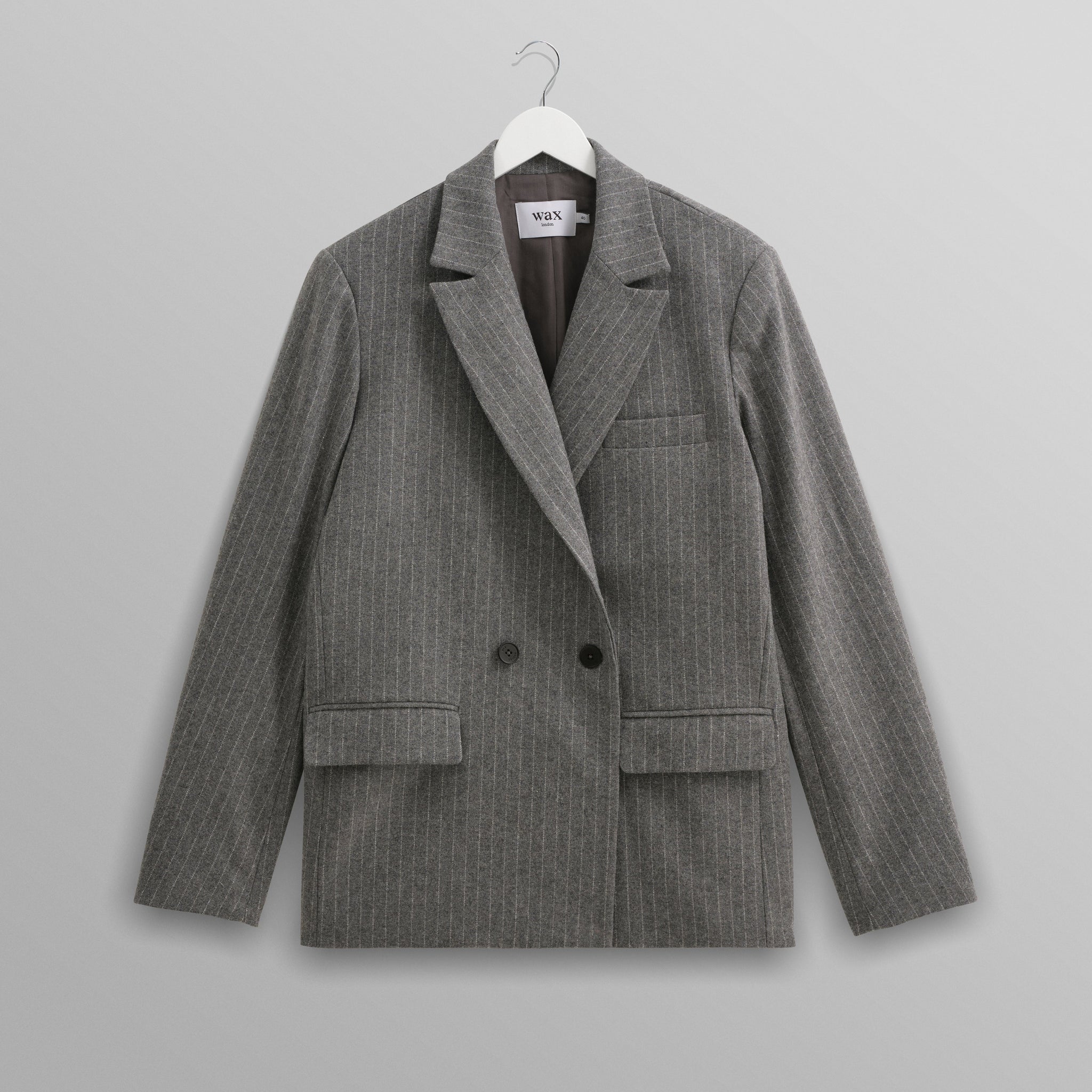 wax london men's Gekko - Charcoal Grey Pinstripe Wool Blazer