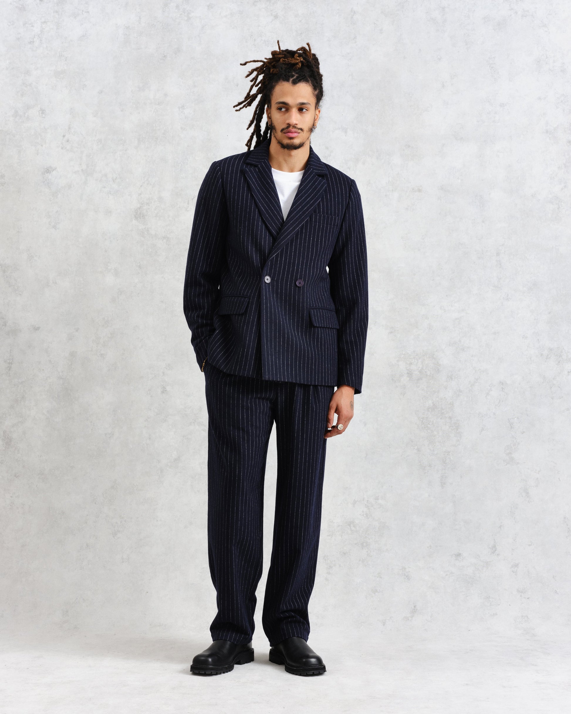wax london men's Gekko - Navy Pinstripe Wool Blazer