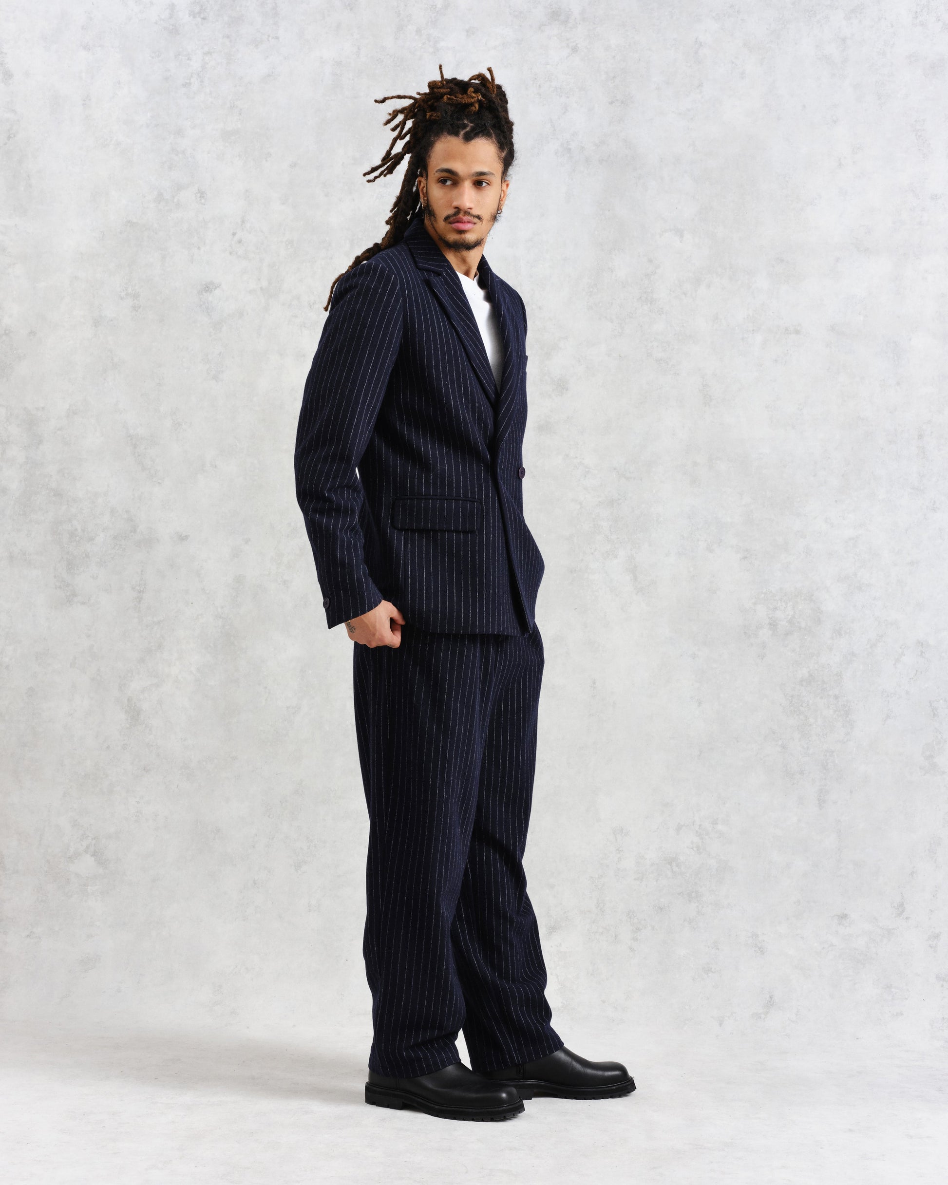 wax london men's Gekko - Navy Pinstripe Wool Blazer