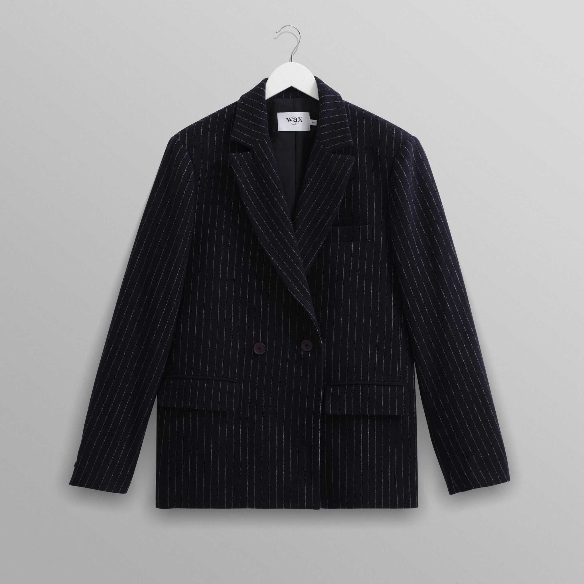 wax london men's Gekko - Navy Pinstripe Wool Blazer