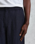 wax london men's Glencoe - Navy Two-Tone Linen Trousers