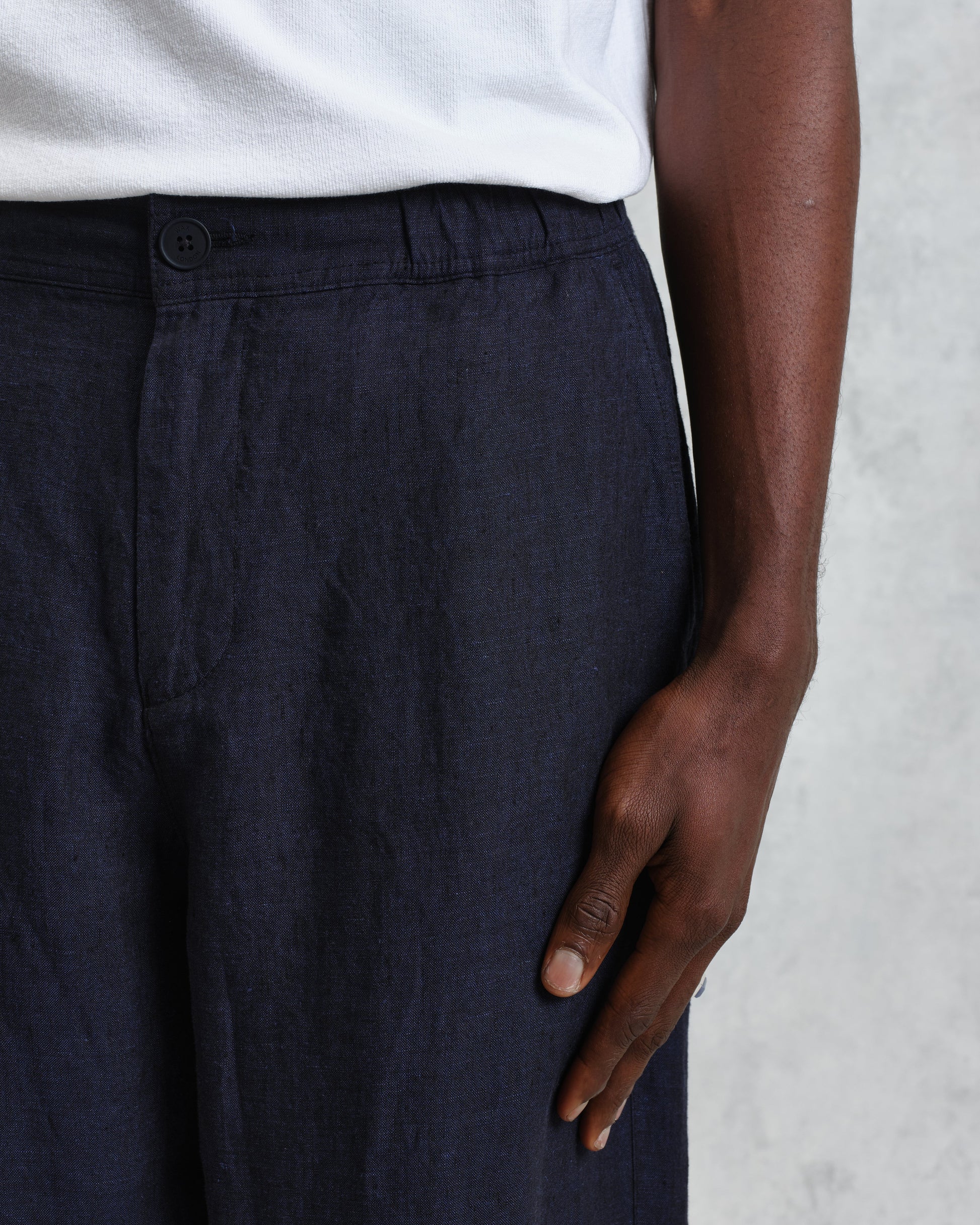 wax london men's Glencoe - Navy Two-Tone Linen Trousers