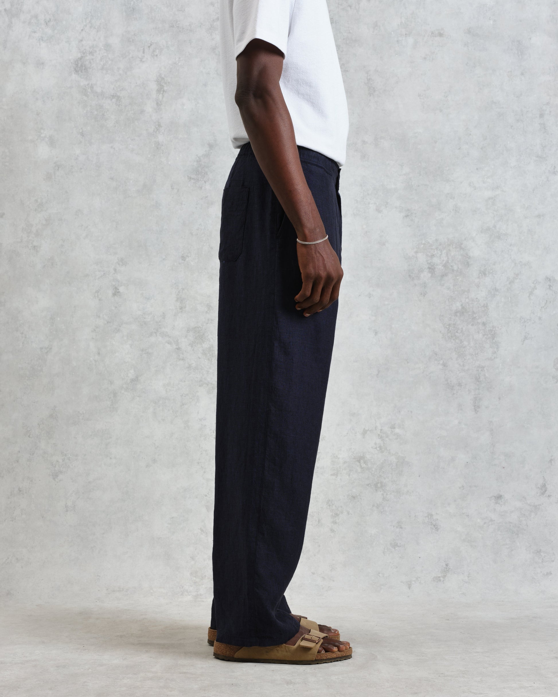 wax london men's Glencoe - Navy Two-Tone Linen Trousers