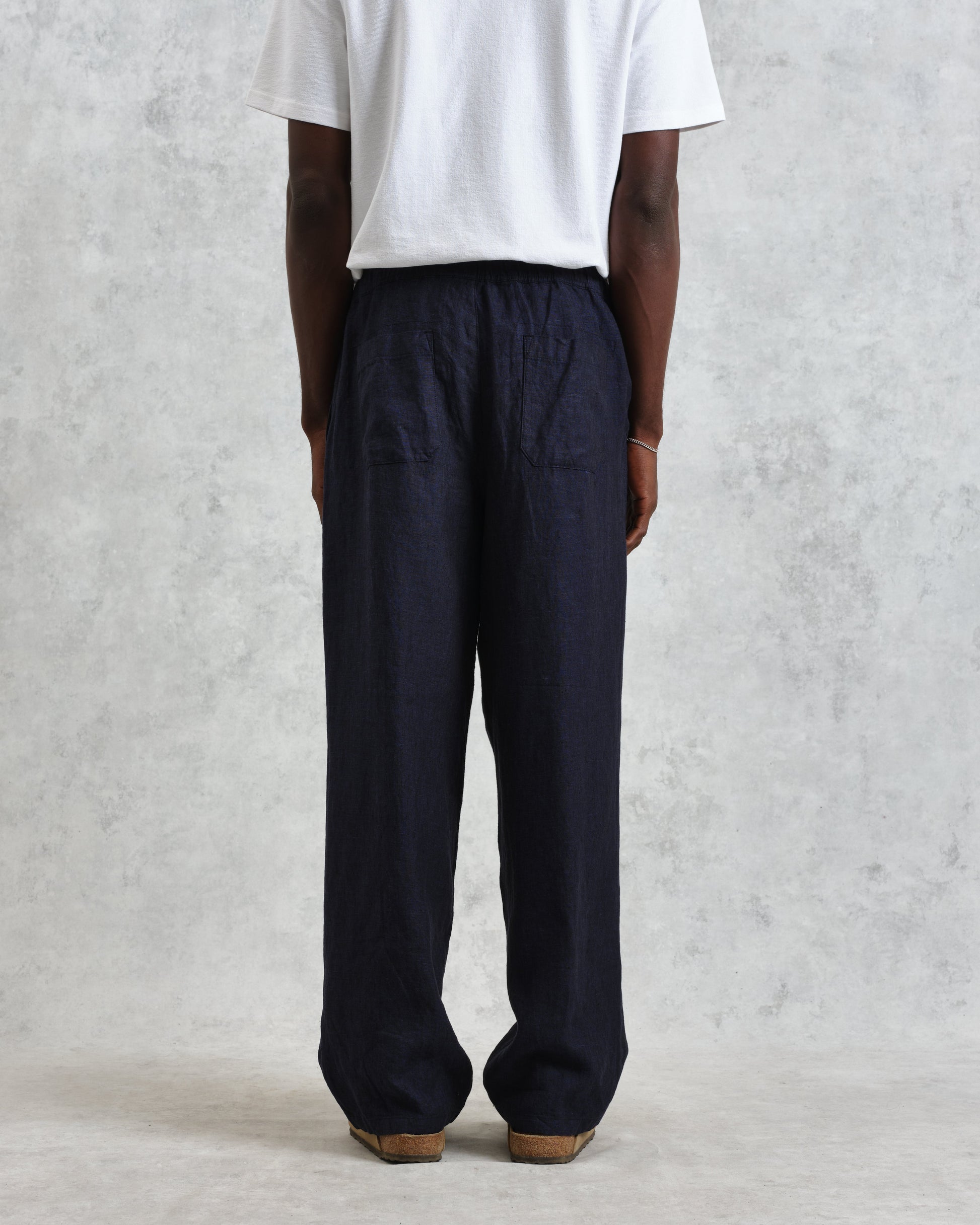 wax london men's Glencoe - Navy Two-Tone Linen Trousers
