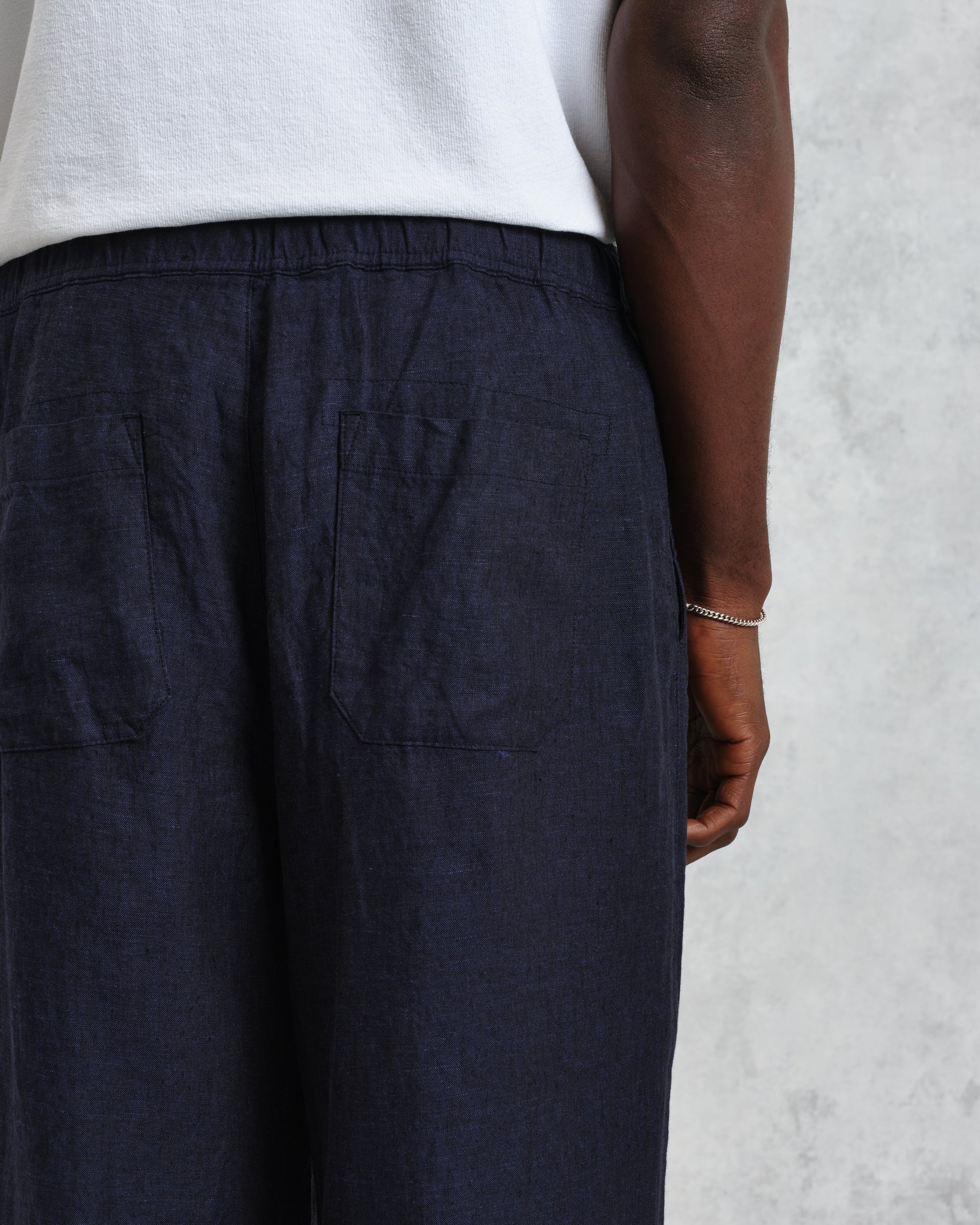 wax london men's Glencoe - Navy Two-Tone Linen Trousers