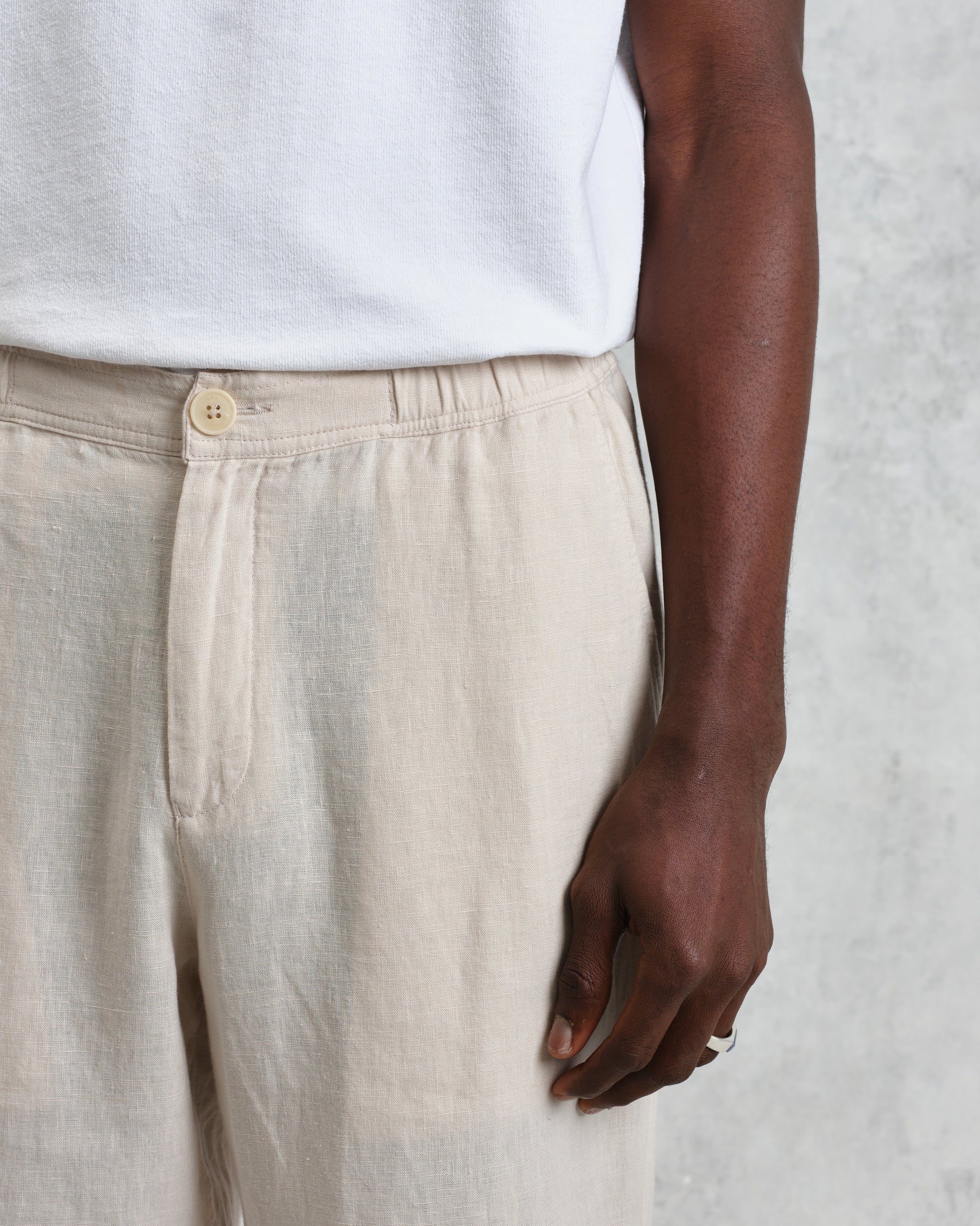 wax london men's Glencoe - Washed Beige Linen Trousers