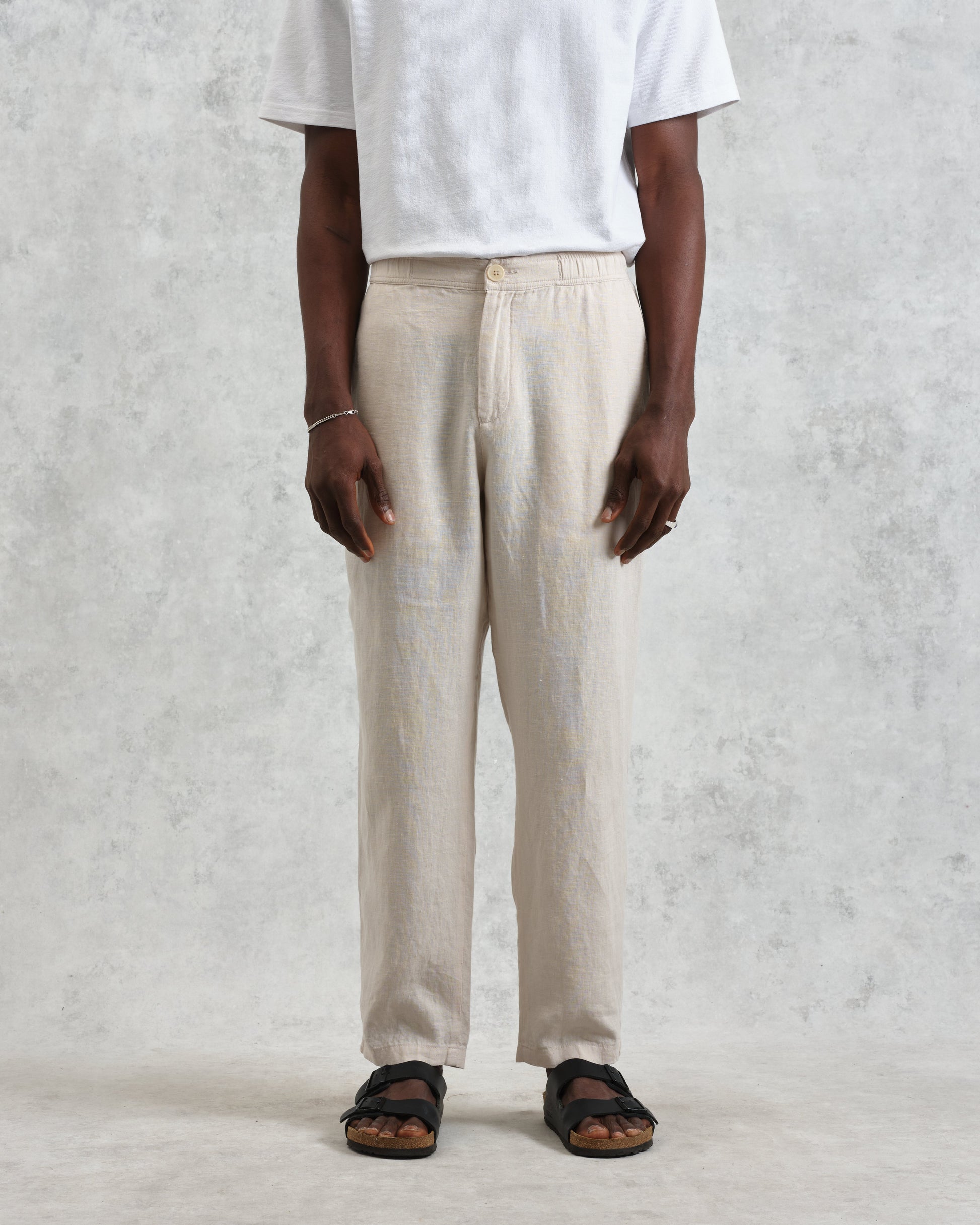 wax london men's Glencoe - Washed Beige Linen Trousers