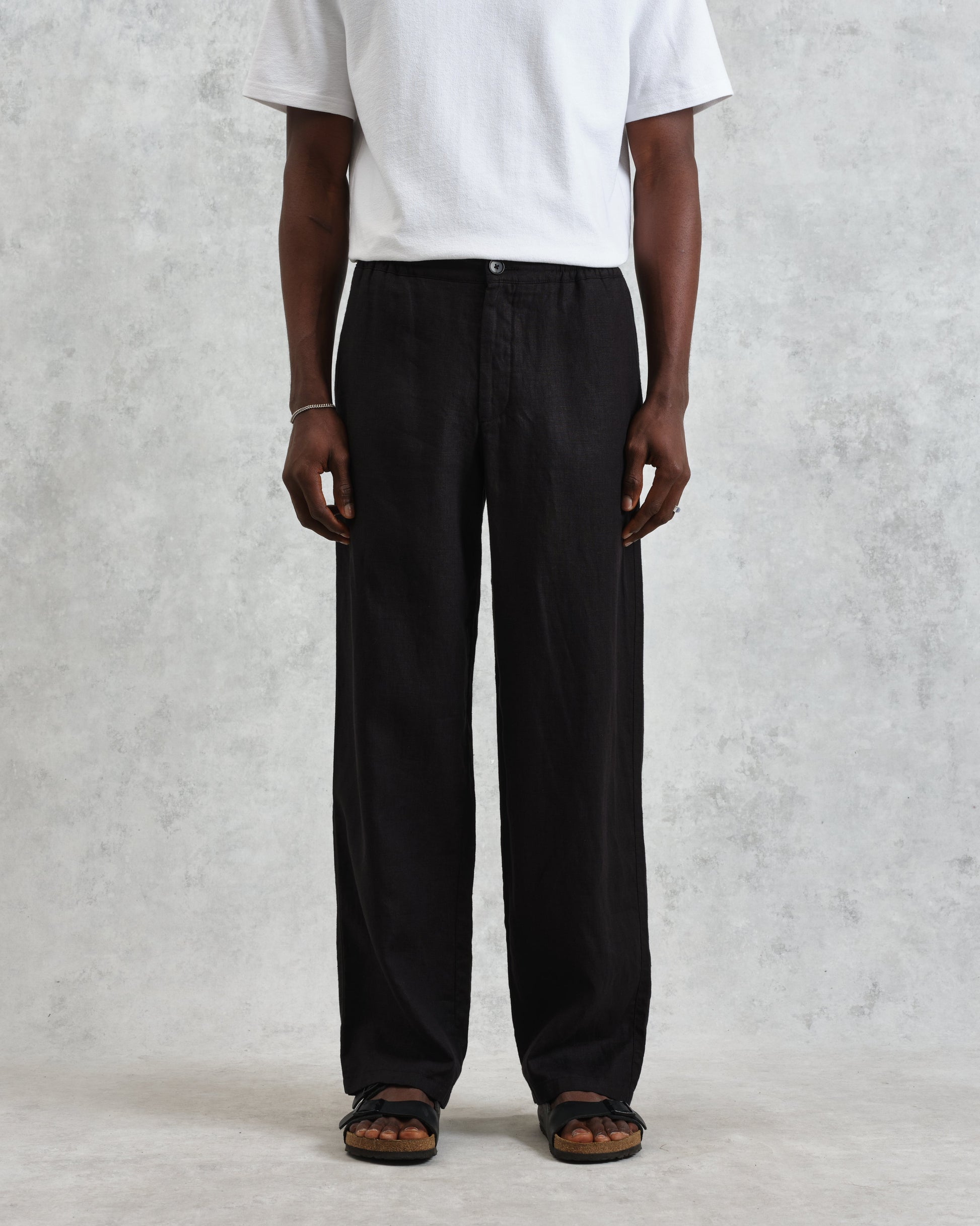 wax london men's Glencoe - Washed Black Linen Trousers