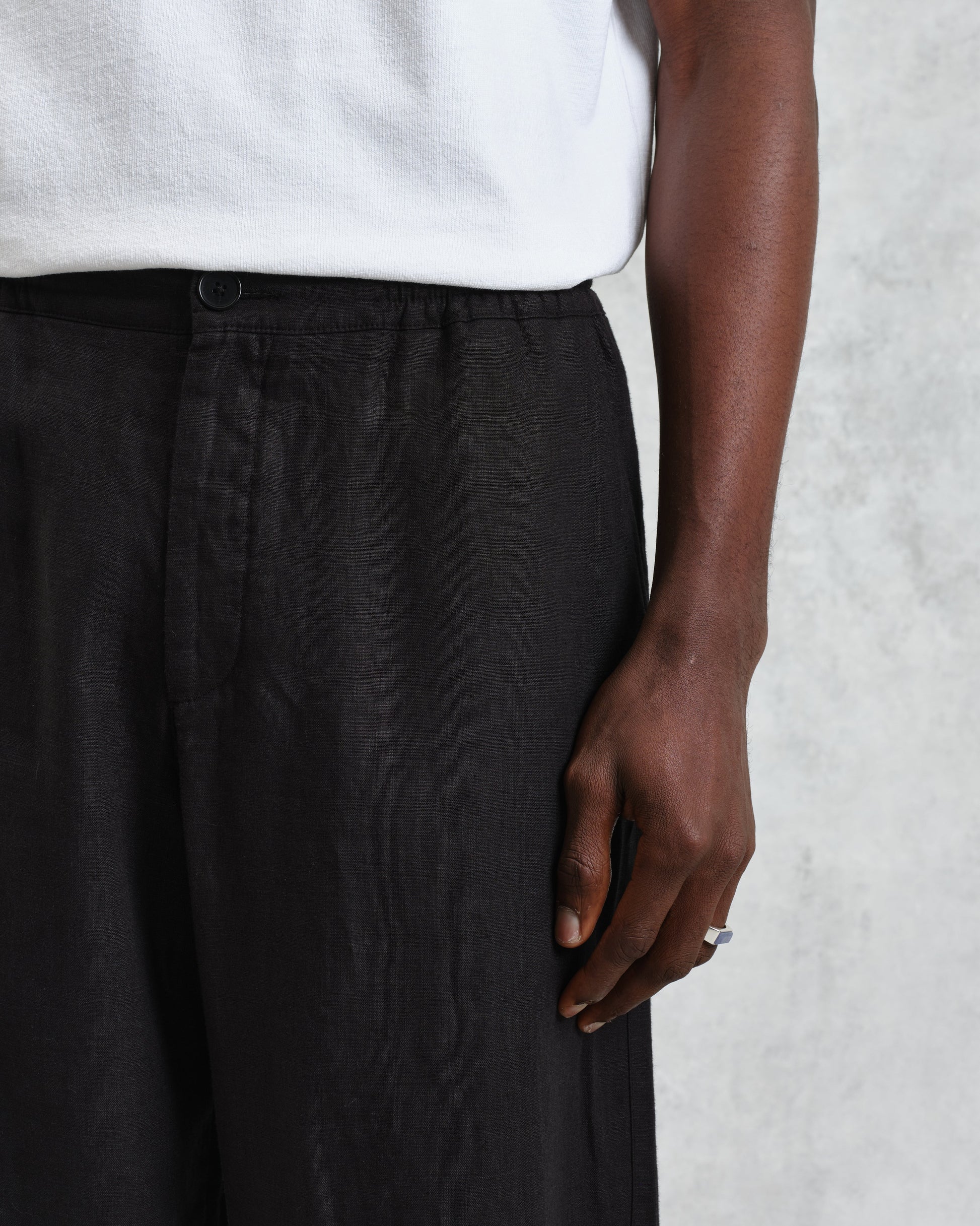 wax london men's Glencoe - Washed Black Linen Trousers
