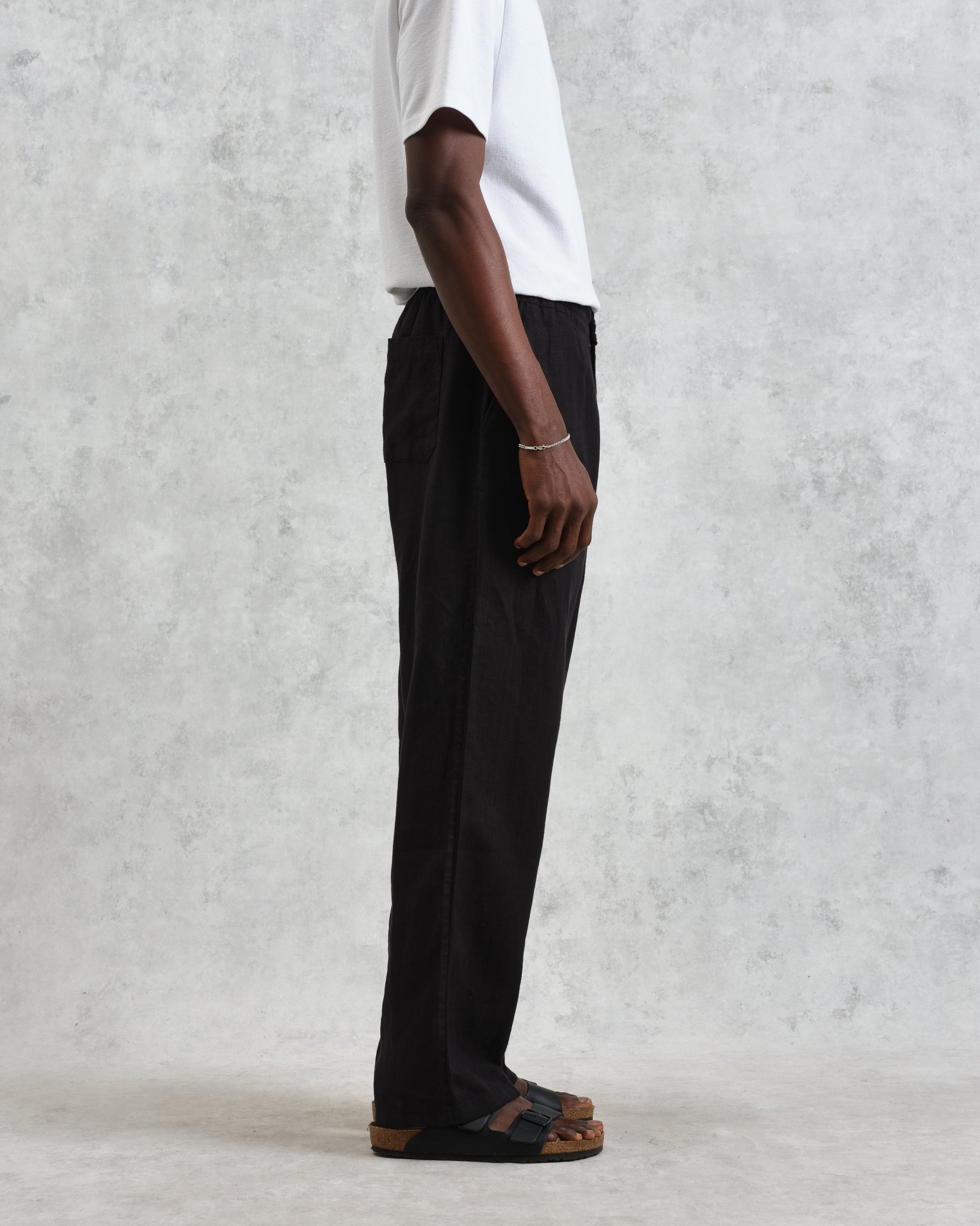 wax london men's Glencoe - Washed Black Linen Trousers