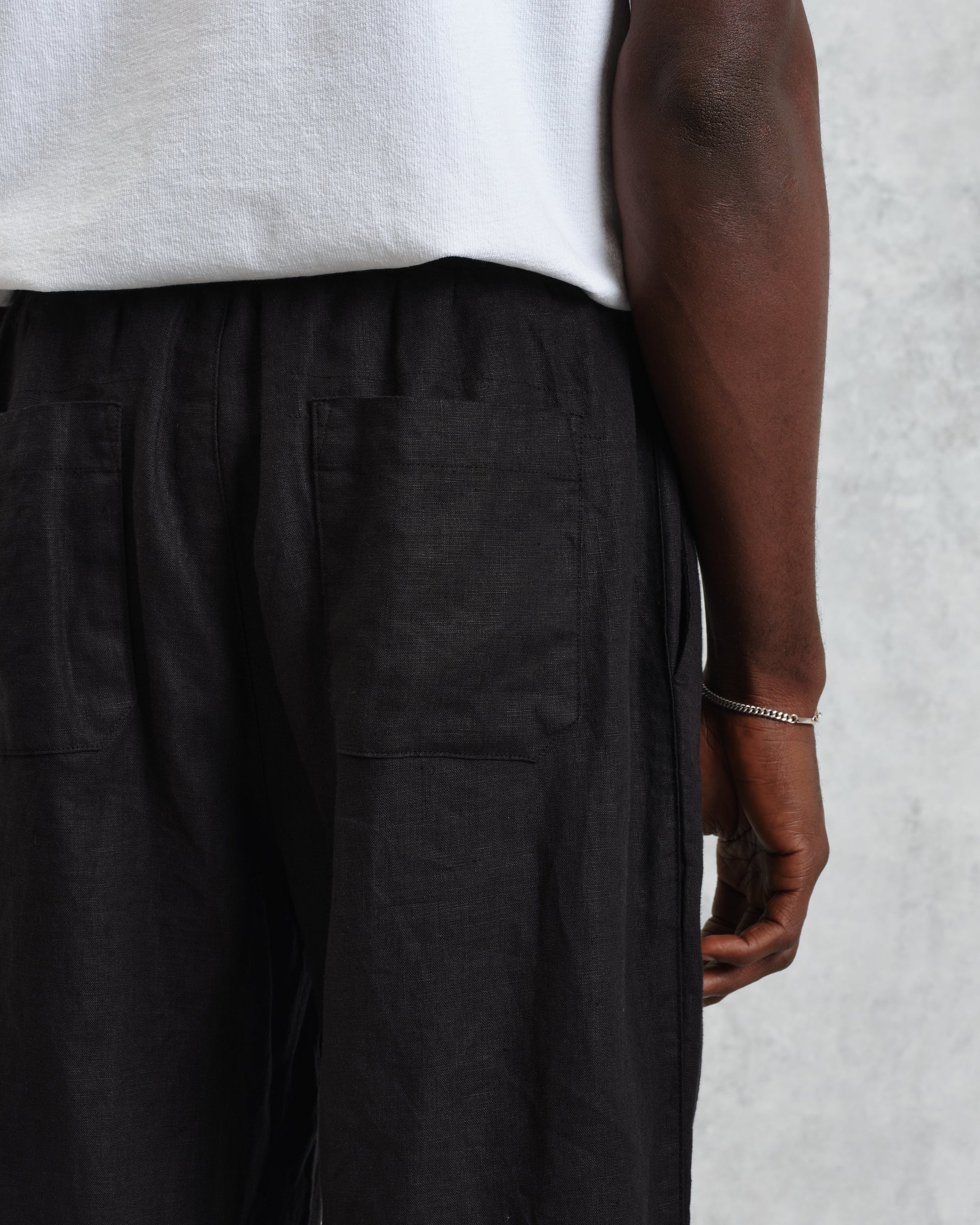 wax london men's Glencoe - Washed Black Linen Trousers
