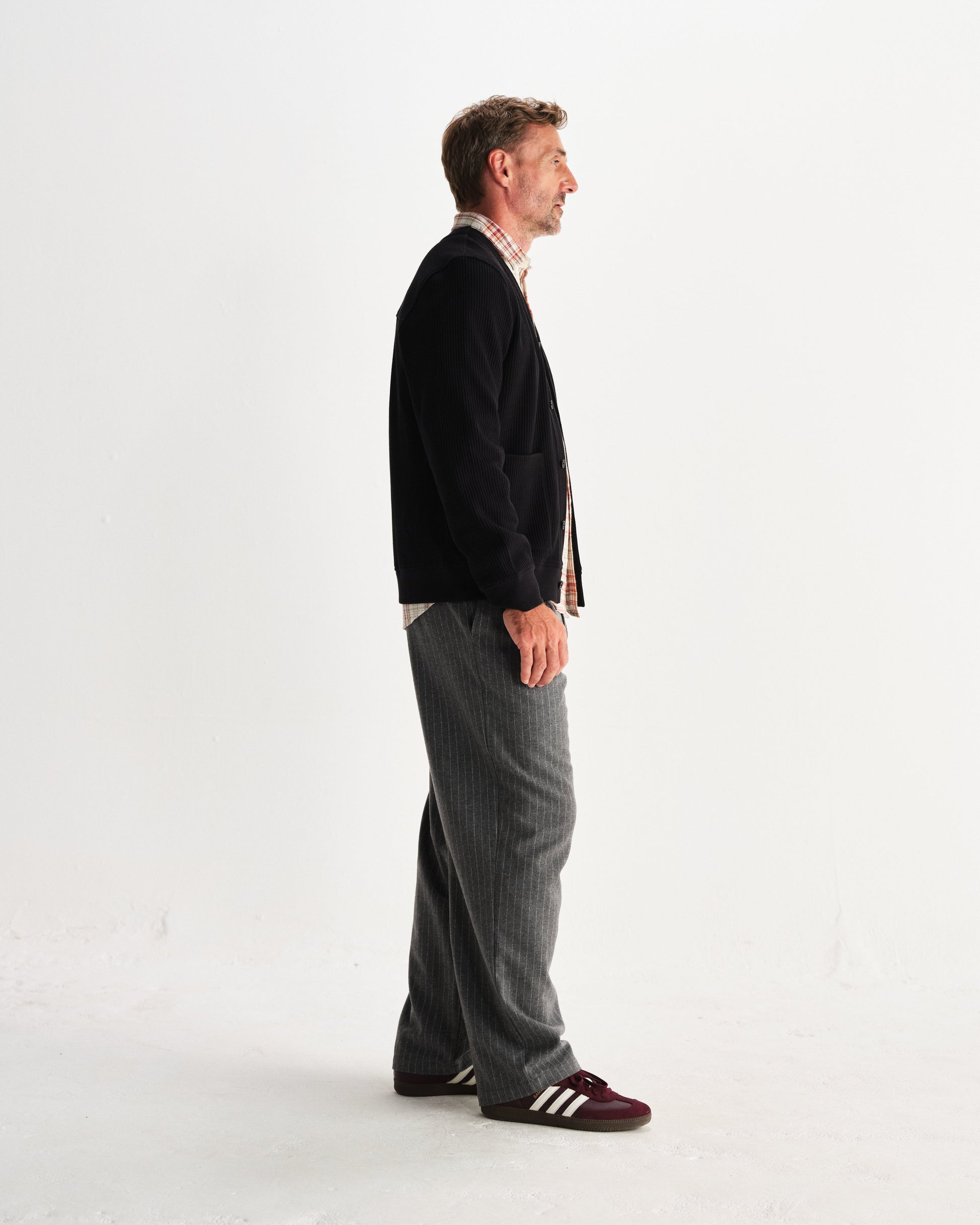wax london men's Guildford - Black Structured Waffle Cardigan