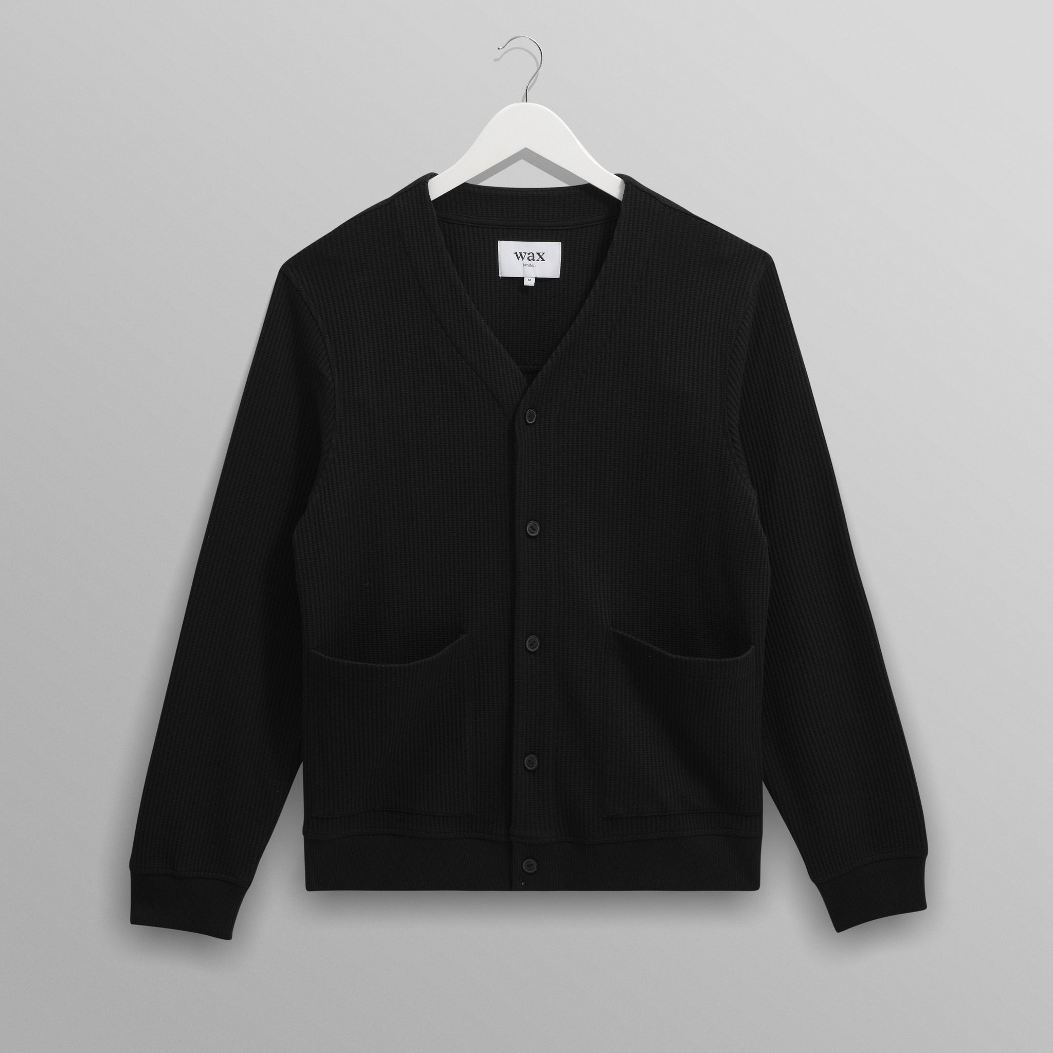 wax london men's Guildford - Black Structured Waffle Cardigan