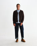 wax london men's Guildford - Dark Brown Structured Waffle Cardigan