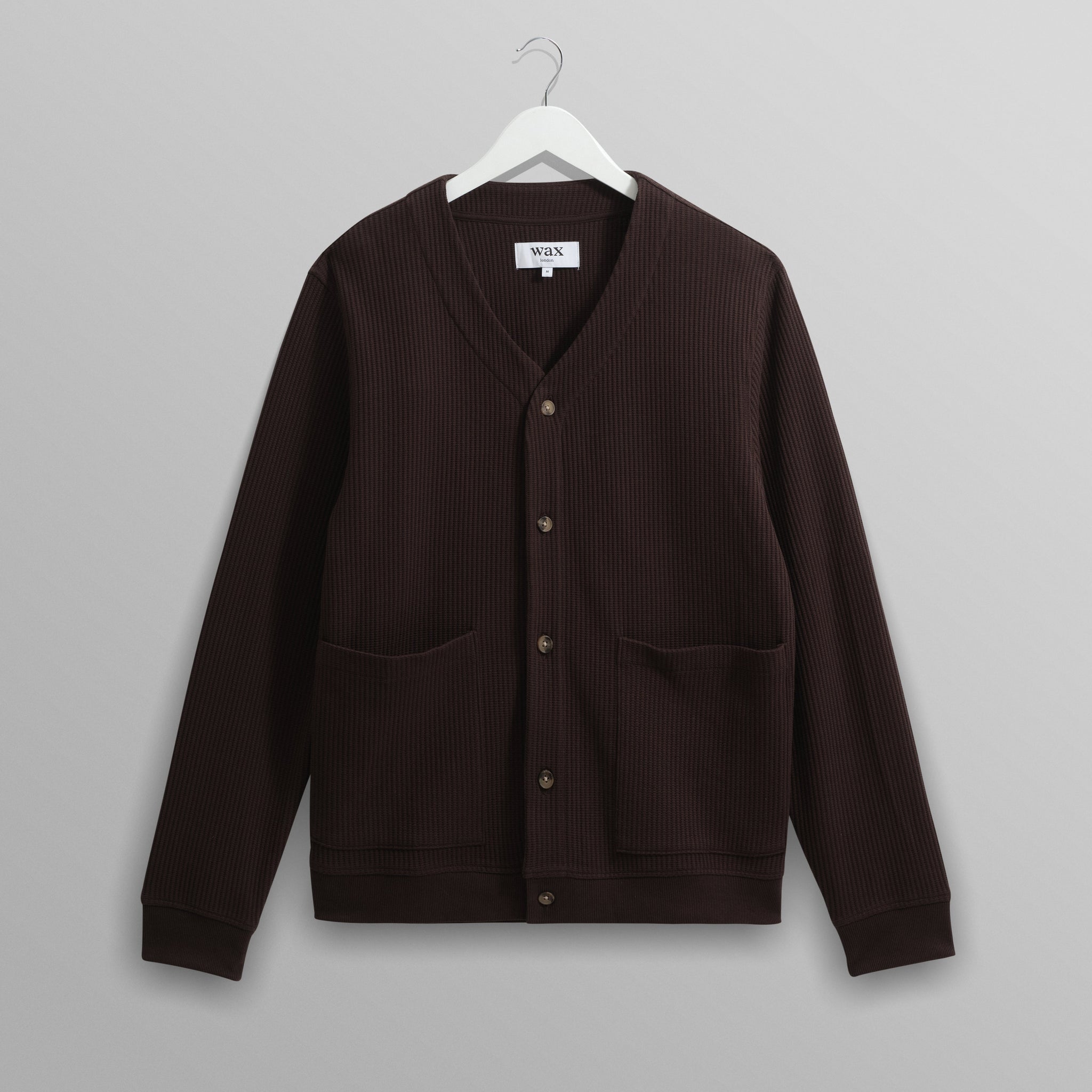 wax london men's Guildford - Dark Brown Structured Waffle Cardigan
