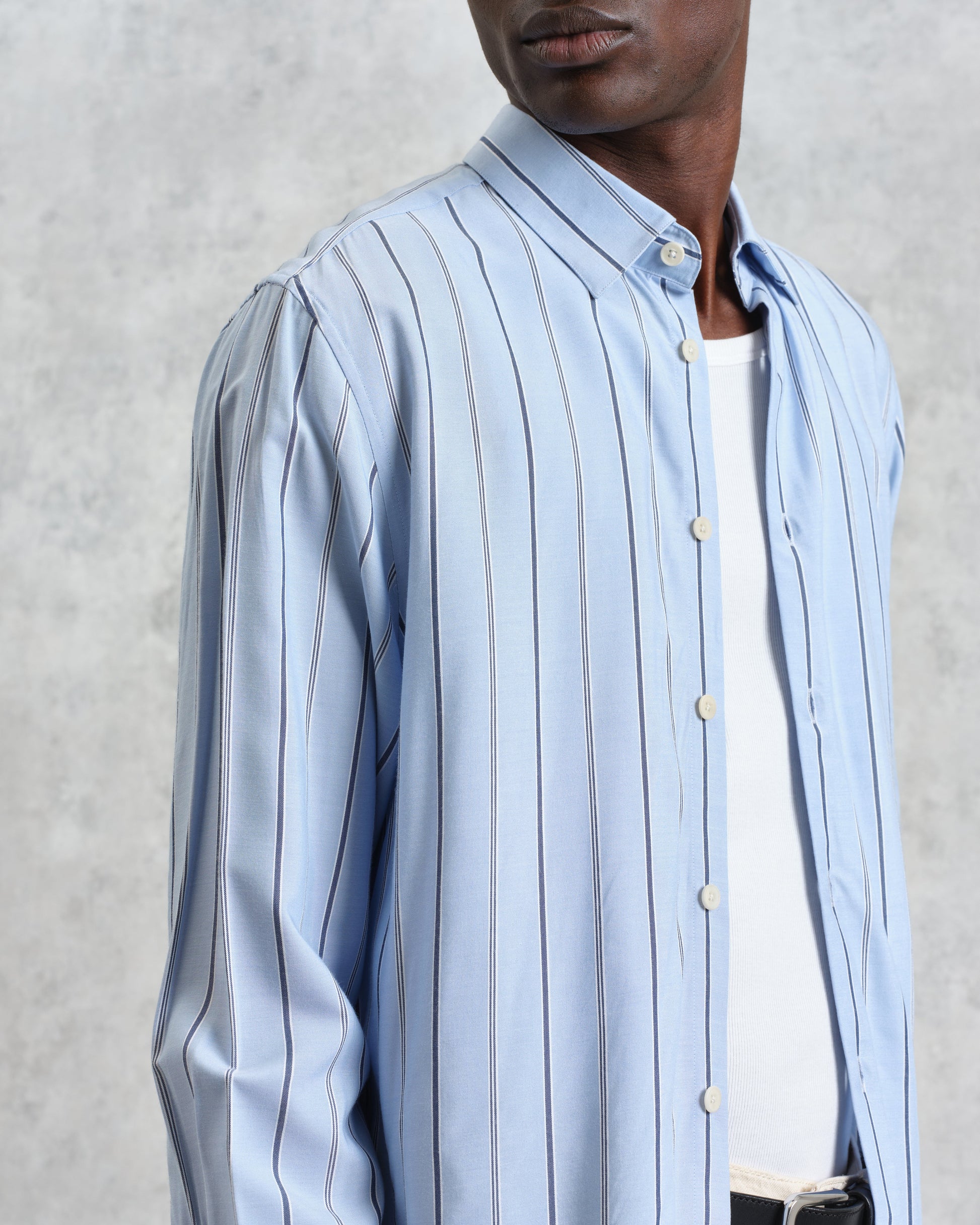 wax london men's Halcomb - Blue Stripe Viscose Shirt