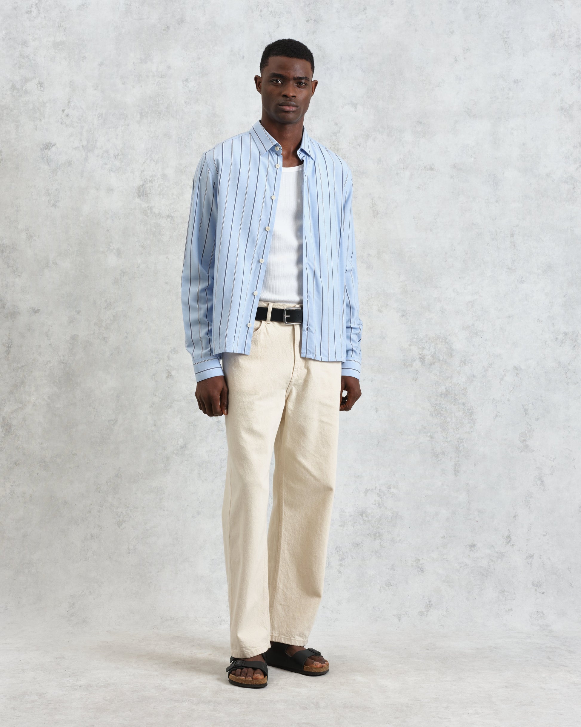 wax london men's Halcomb - Blue Stripe Viscose Shirt