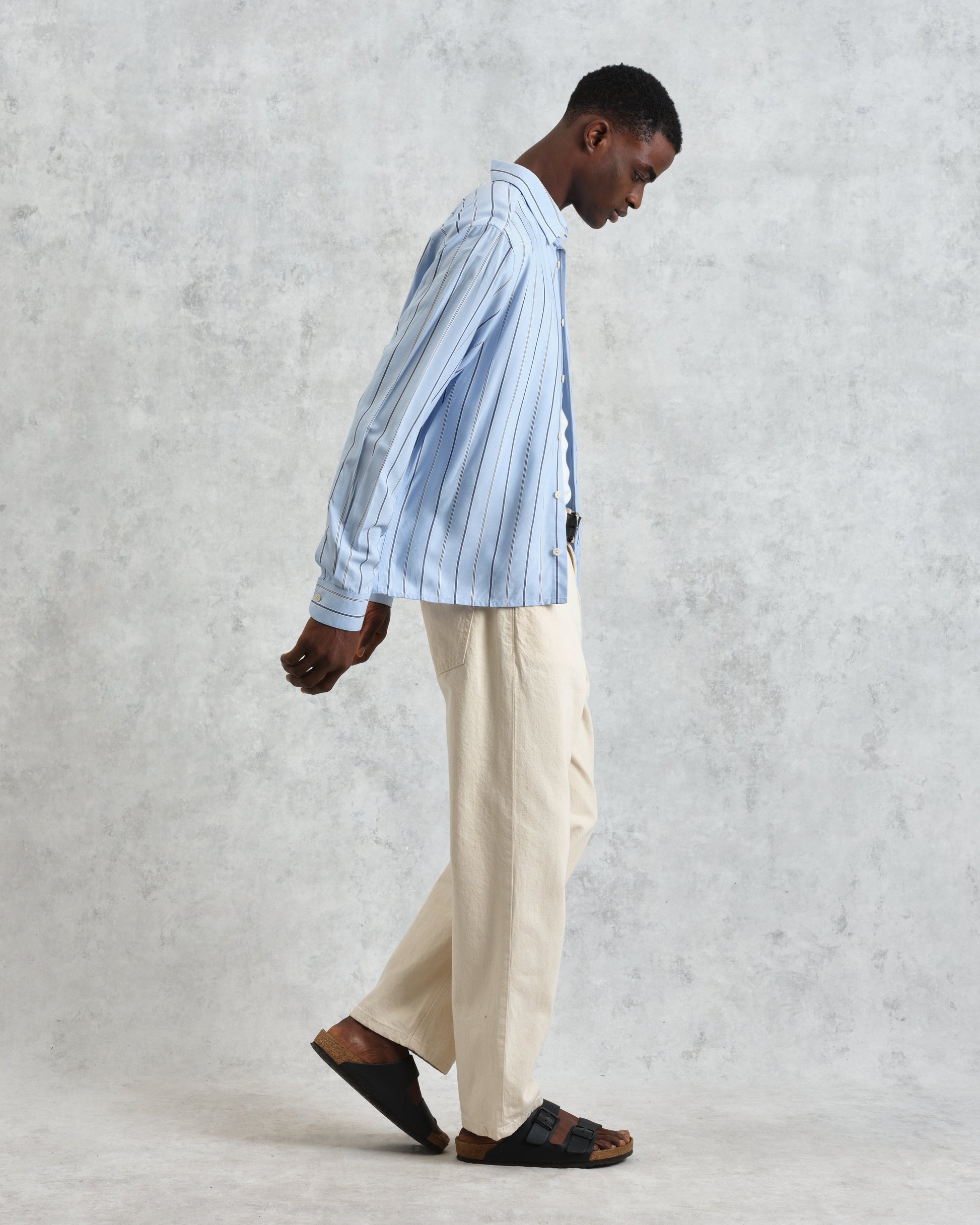 wax london men's Halcomb - Blue Stripe Viscose Shirt