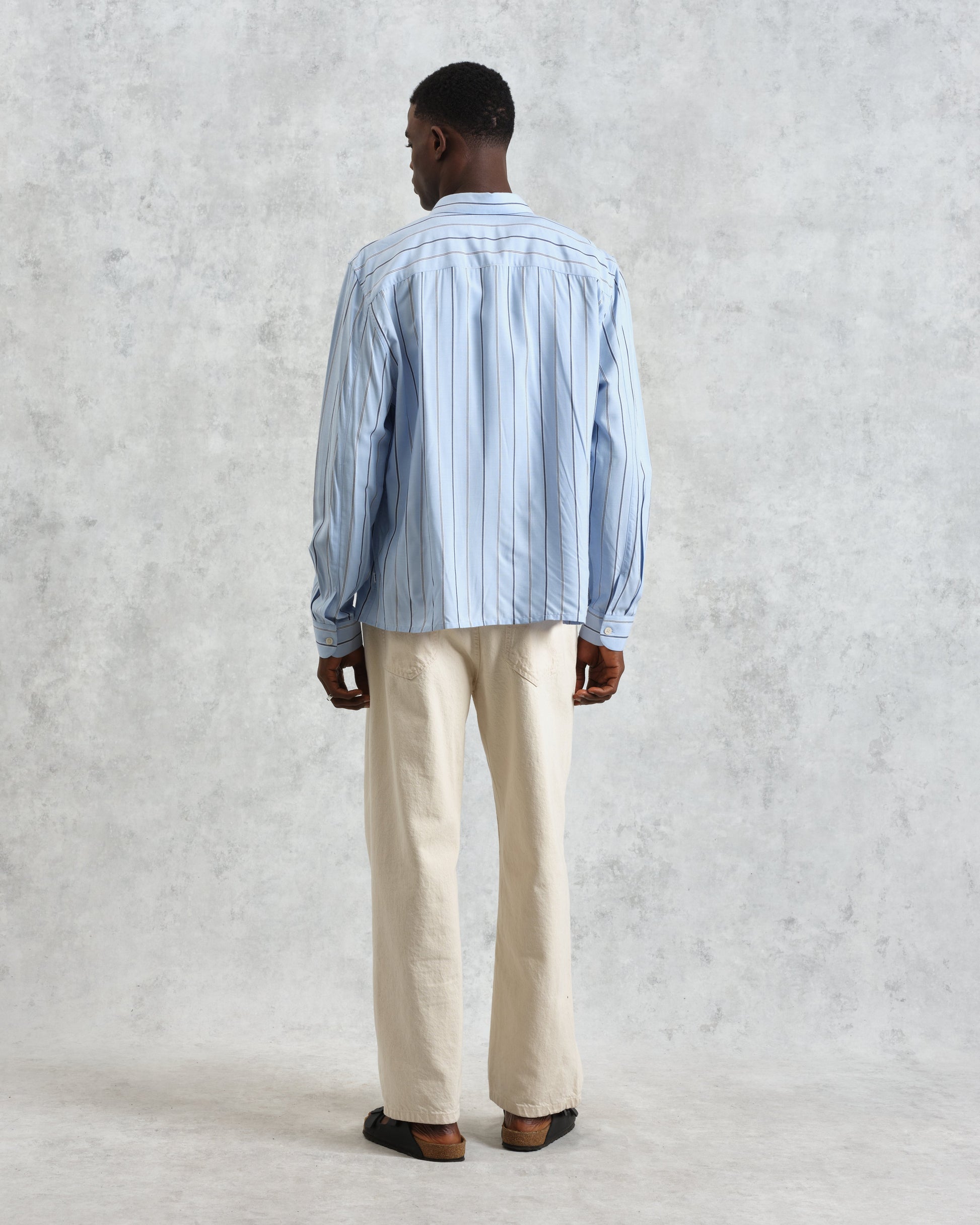 wax london men's Halcomb - Blue Stripe Viscose Shirt