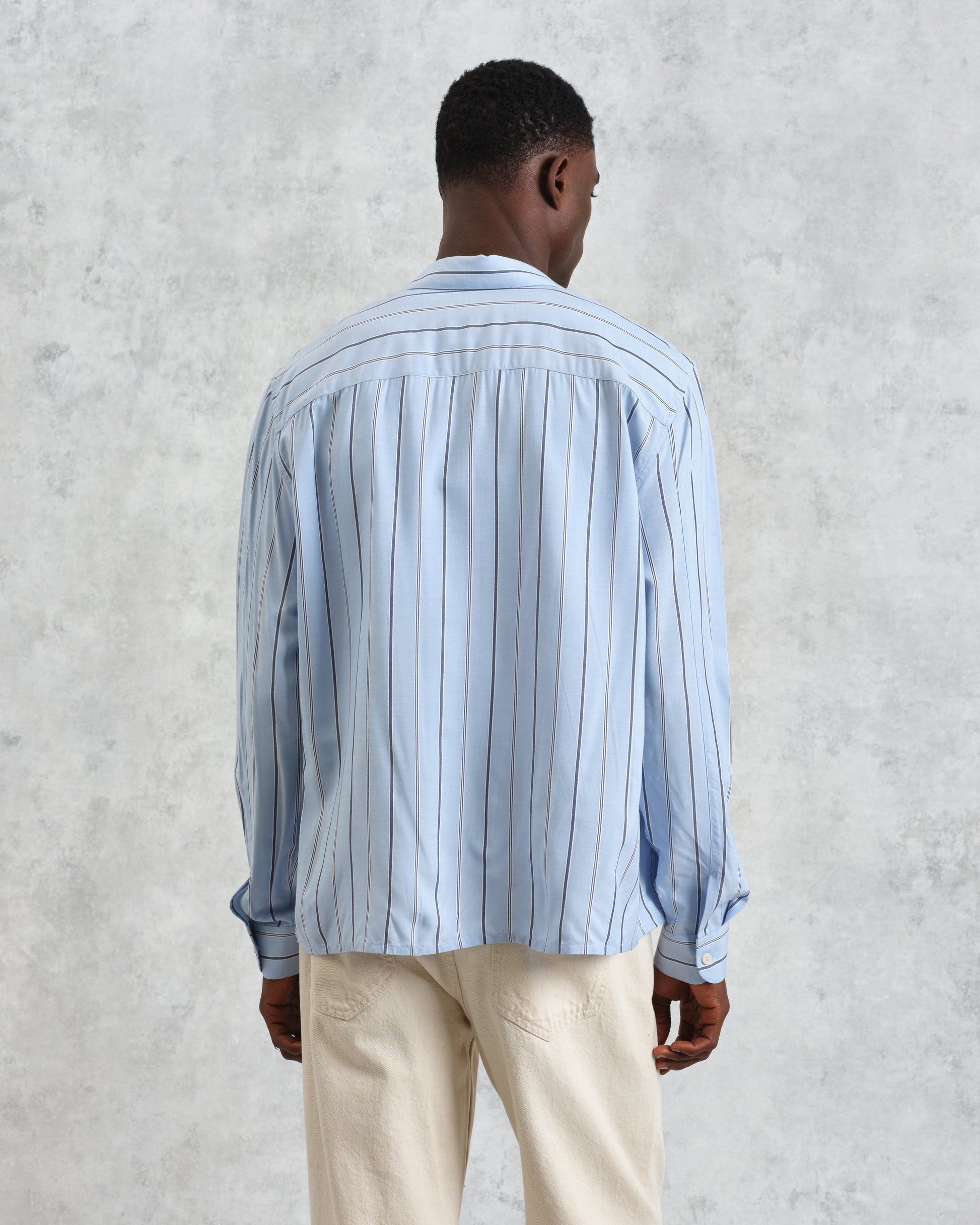 wax london men's Halcomb - Blue Stripe Viscose Shirt