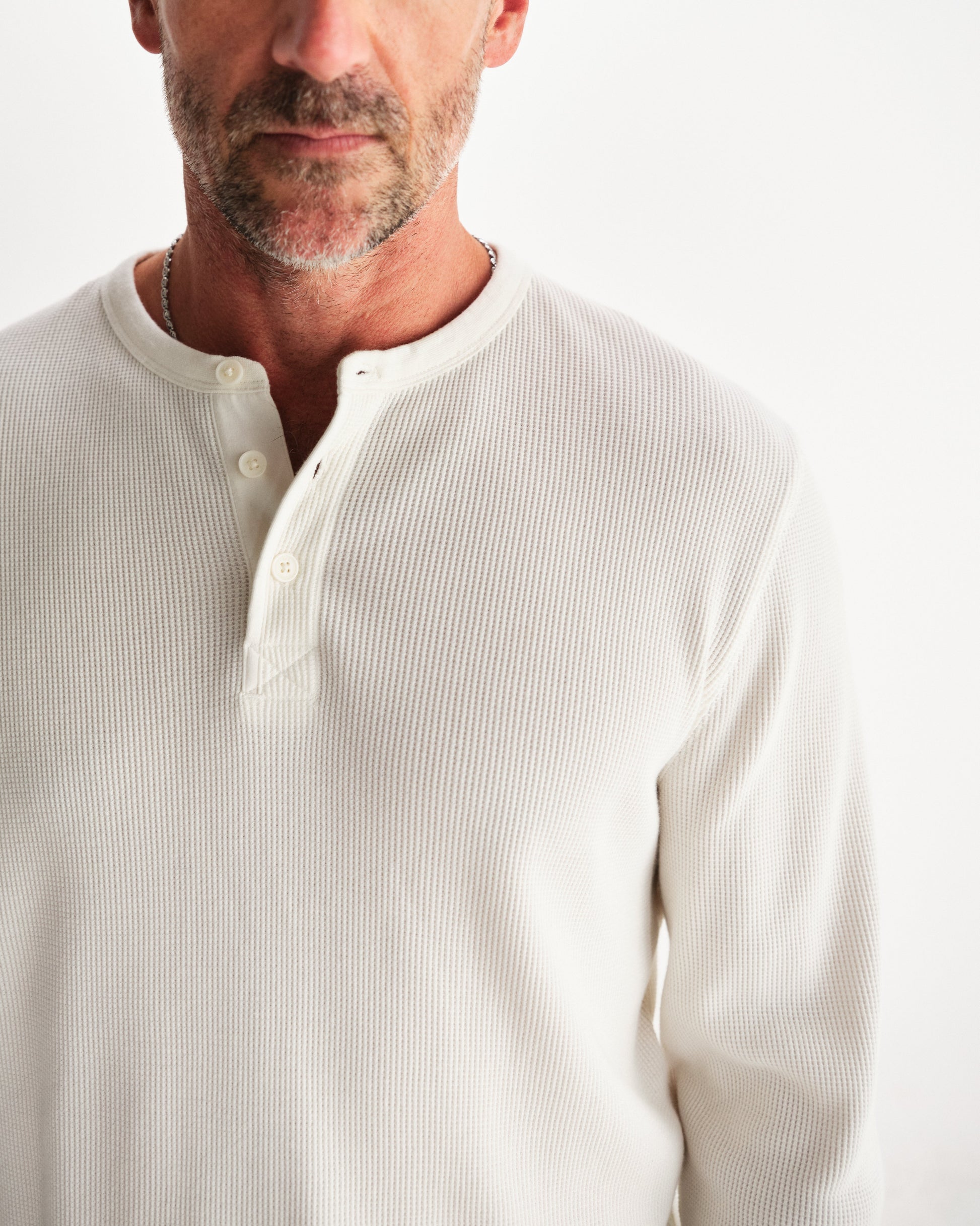 wax london men's Halton - Ecru Waffle Long-Sleeve Henley T-Shirt