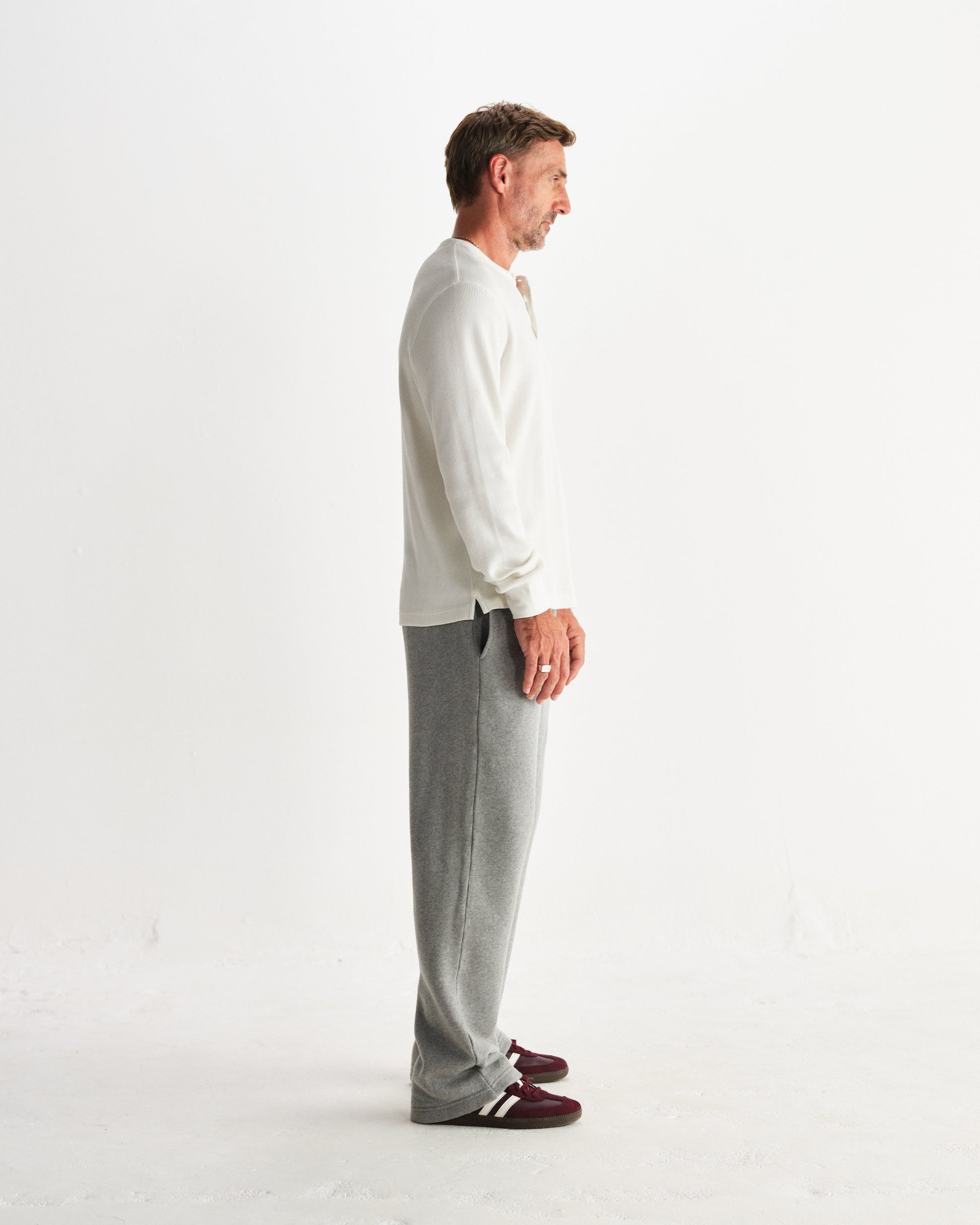 wax london men's Halton - Ecru Waffle Long-Sleeve Henley T-Shirt