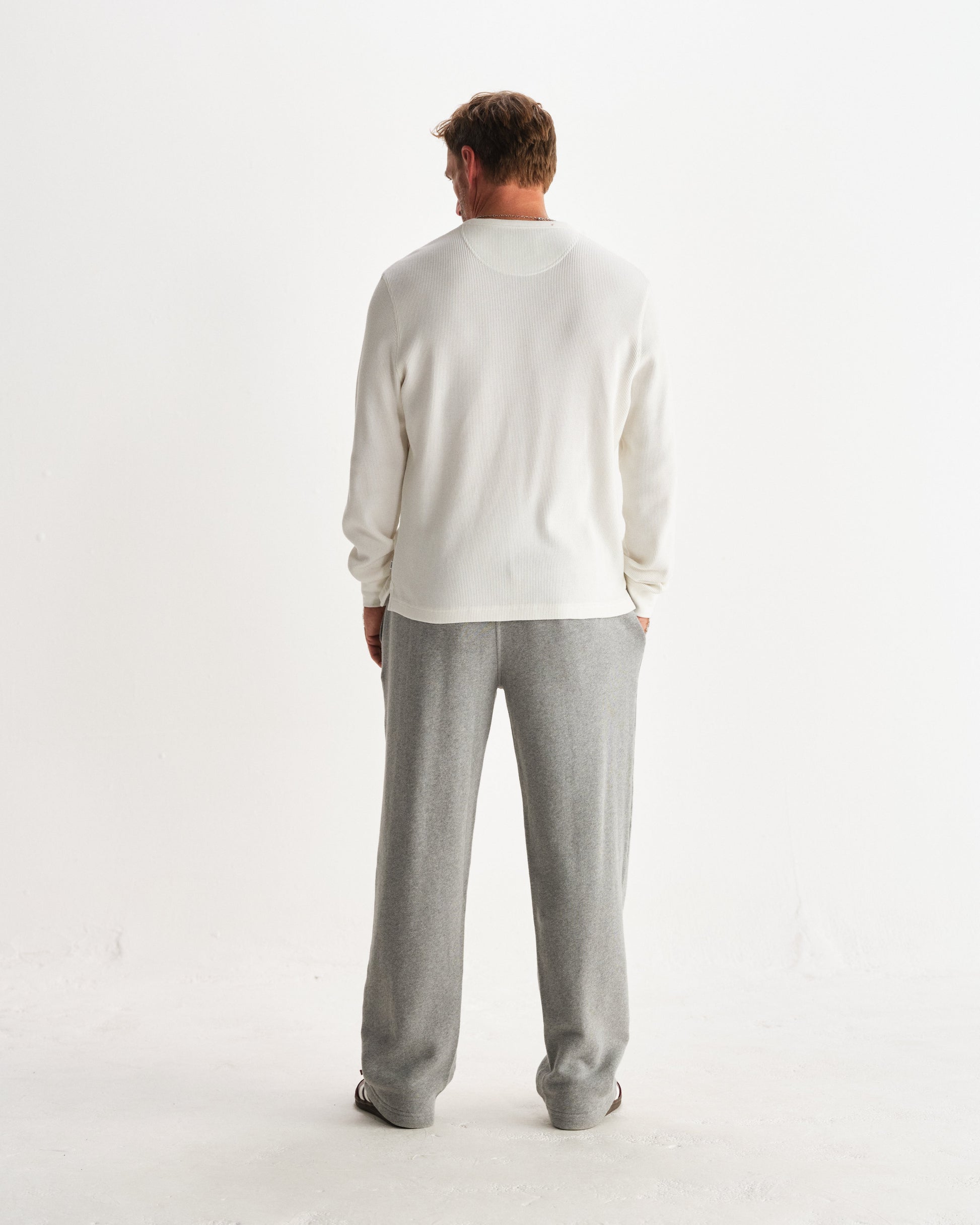 wax london men's Halton - Ecru Waffle Long-Sleeve Henley T-Shirt