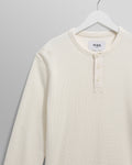 wax london men's Halton - Ecru Waffle Long-Sleeve Henley T-Shirt