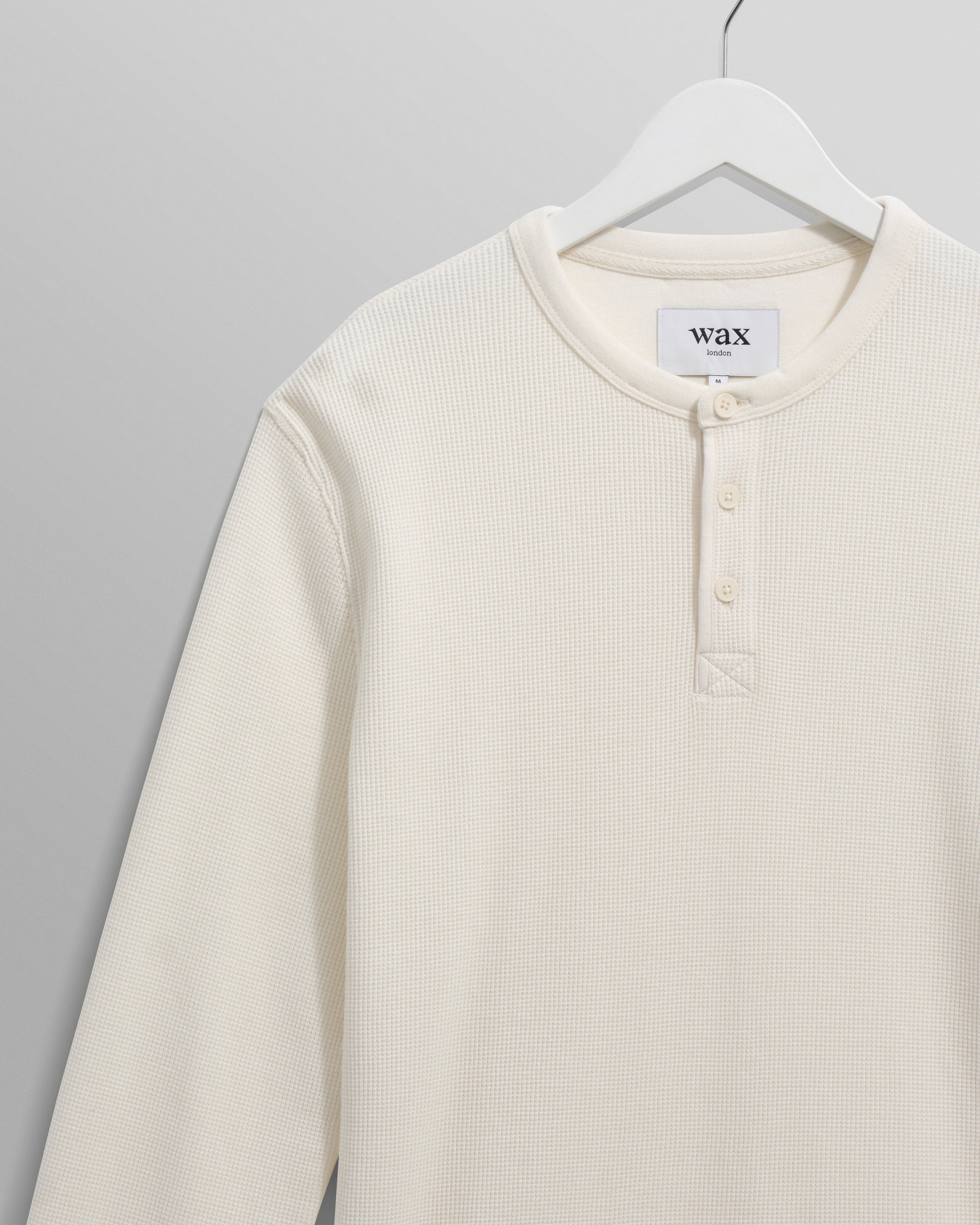 wax london men's Halton - Ecru Waffle Long-Sleeve Henley T-Shirt