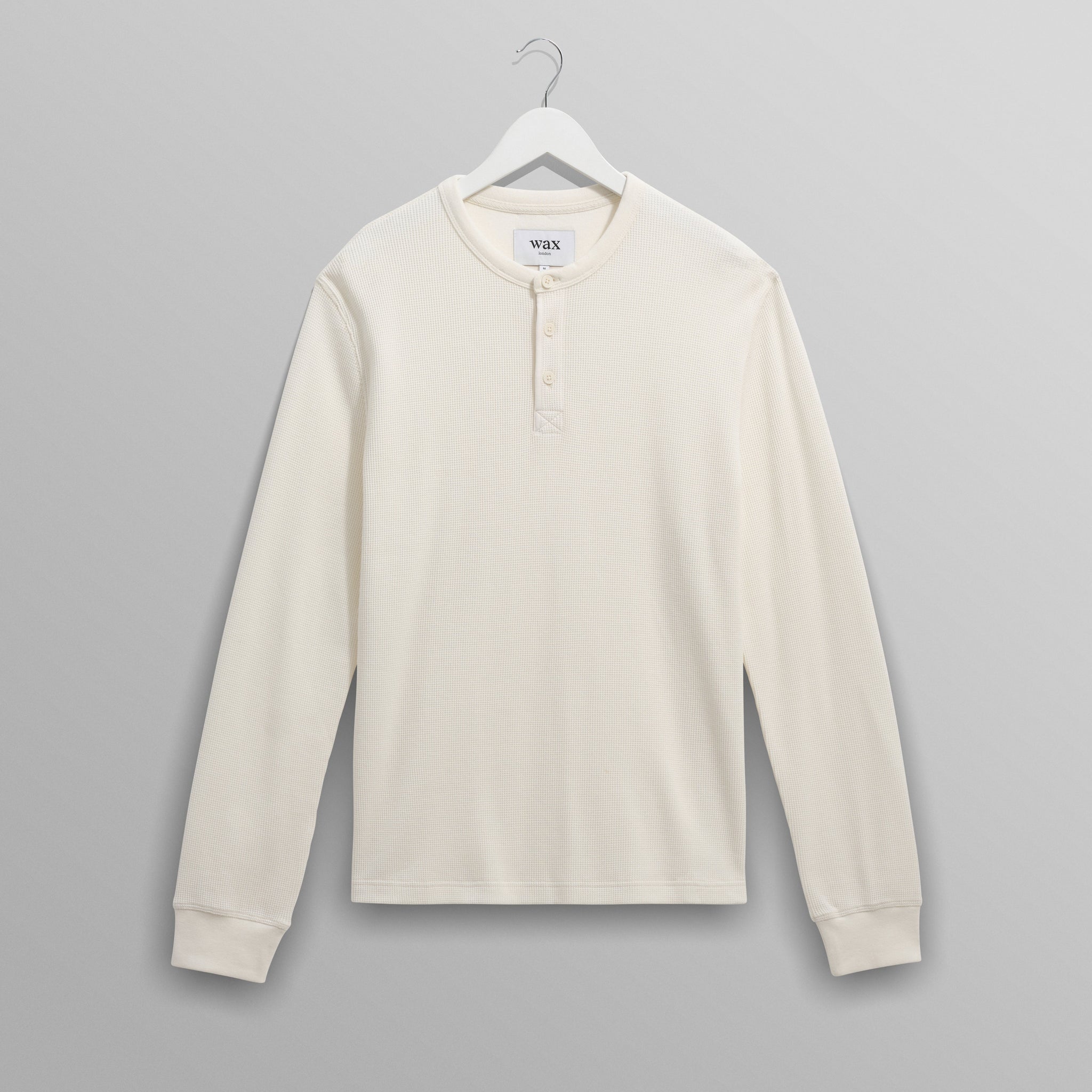 wax london men's Halton - Ecru Waffle Long-Sleeve Henley T-Shirt
