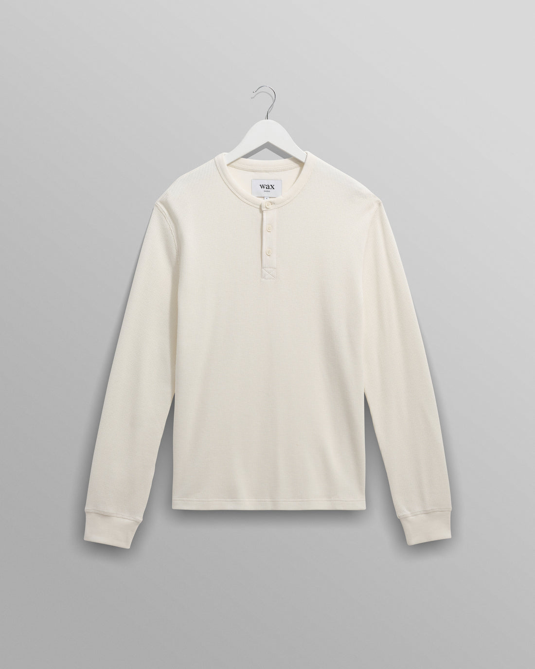 wax london men's Halton - Ecru Waffle Long-Sleeve Henley T-Shirt