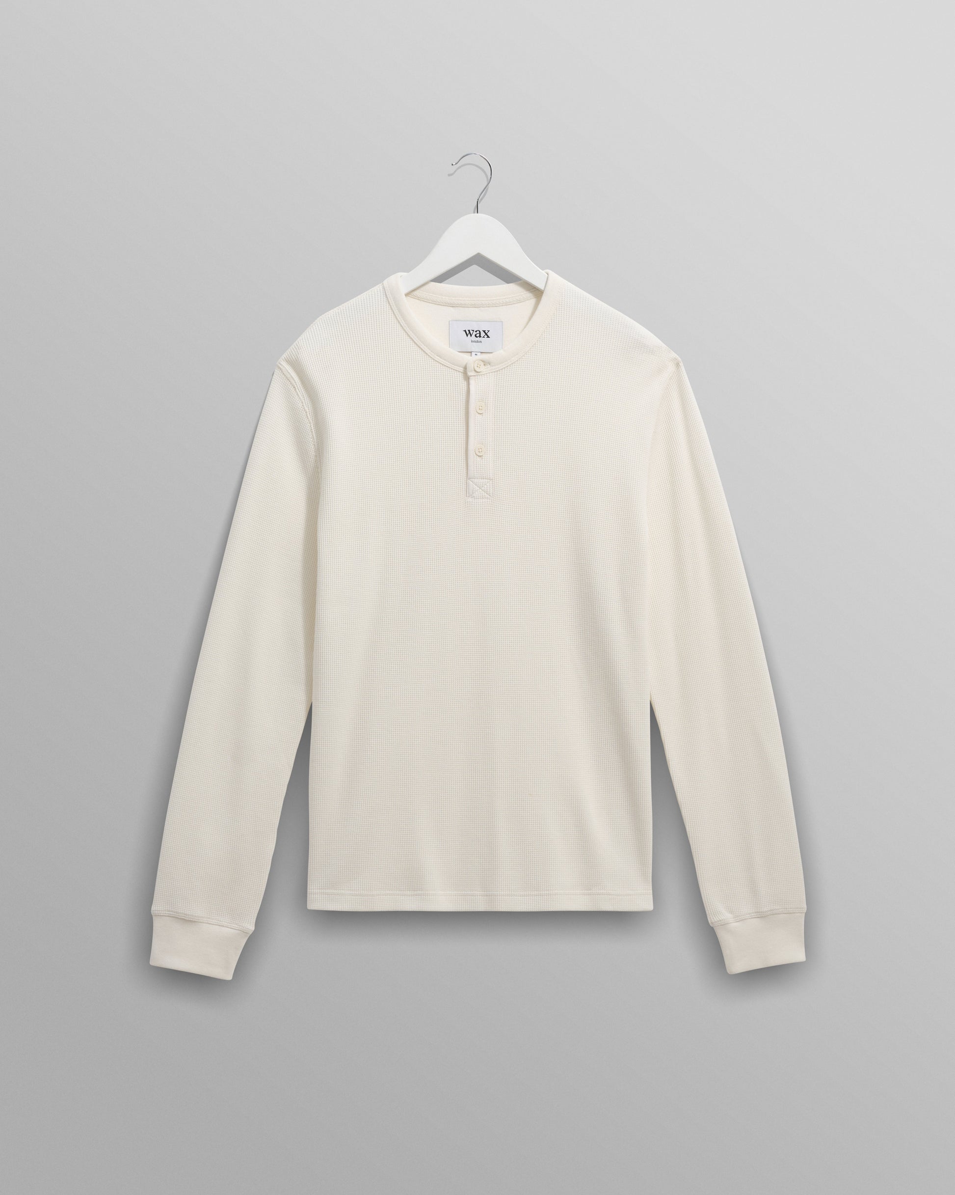 wax london men's Halton - Ecru Waffle Long-Sleeve Henley T-Shirt