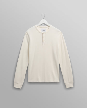 wax london men's Halton - Ecru Waffle Long-Sleeve Henley T-Shirt