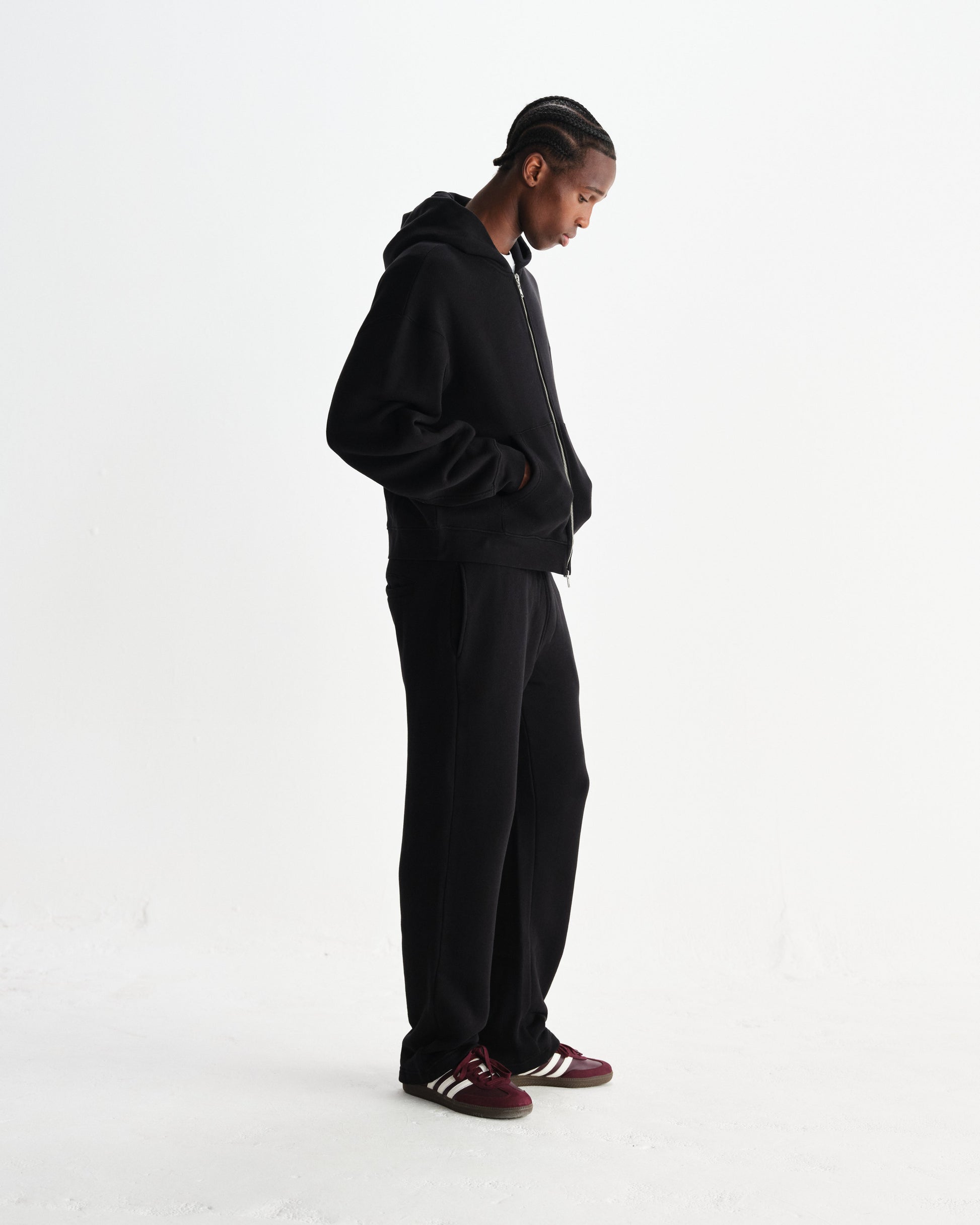 wax london men's Harris - Black Embroidered Logo Loopback Cotton Hoodie