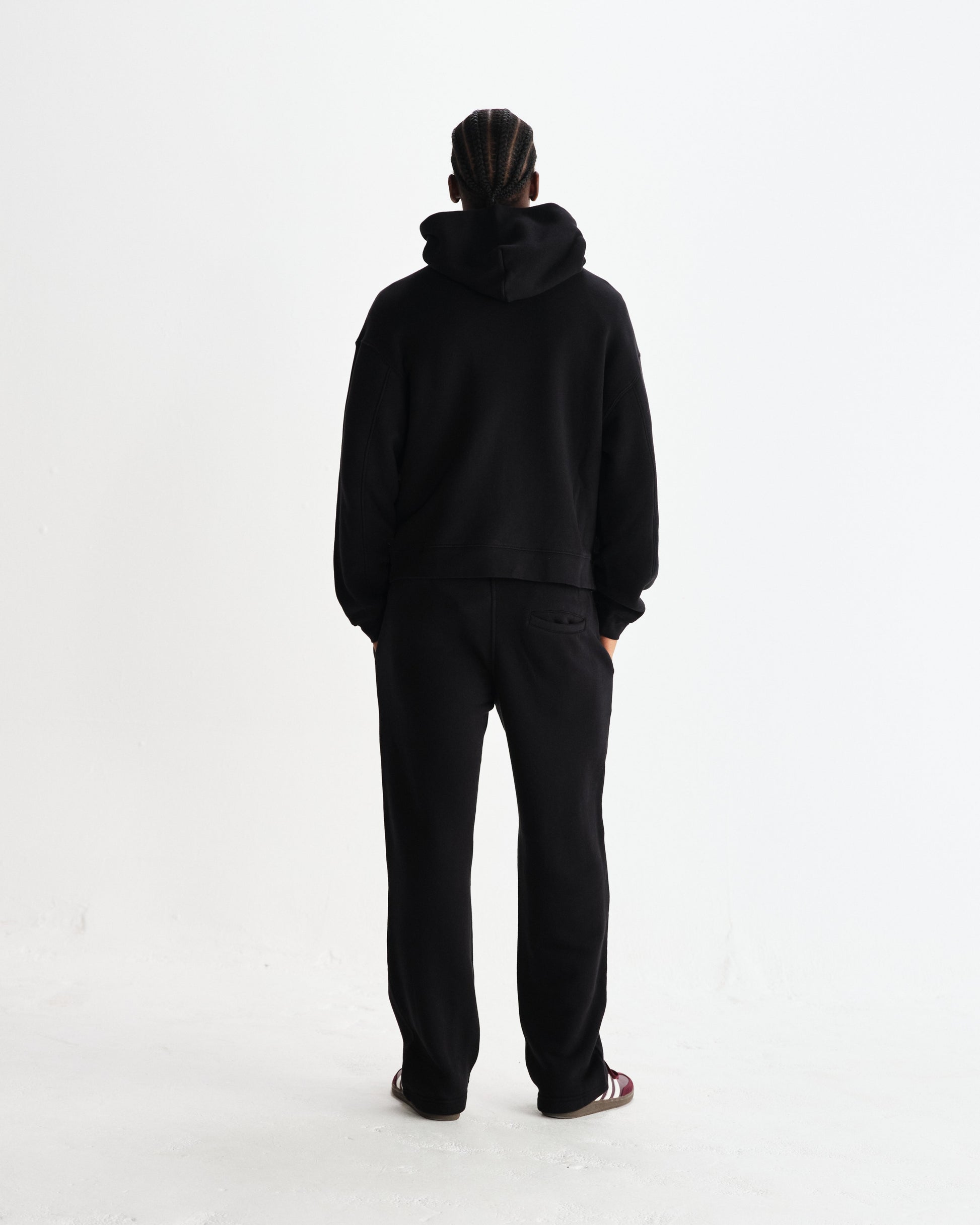 wax london men's Harris - Black Embroidered Logo Loopback Cotton Hoodie