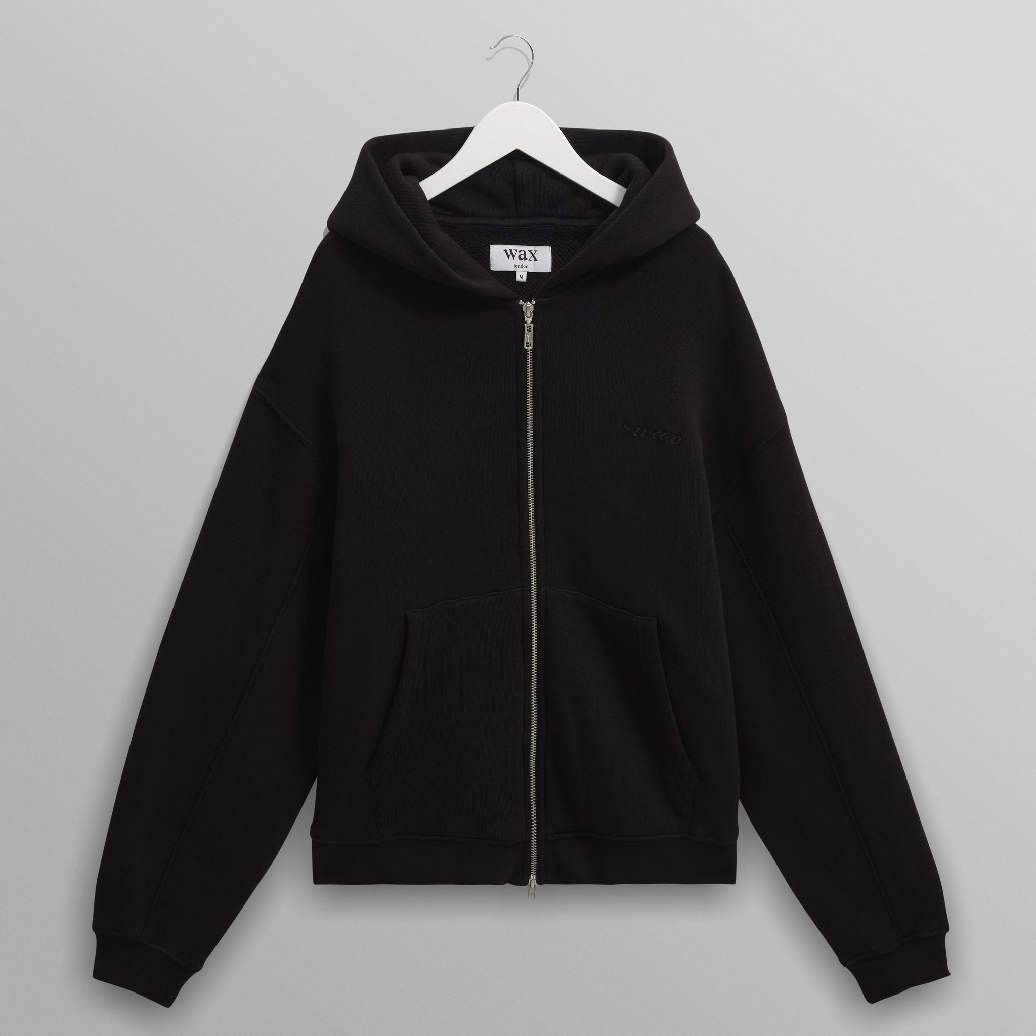 wax london men's Harris - Black Embroidered Logo Loopback Cotton Hoodie