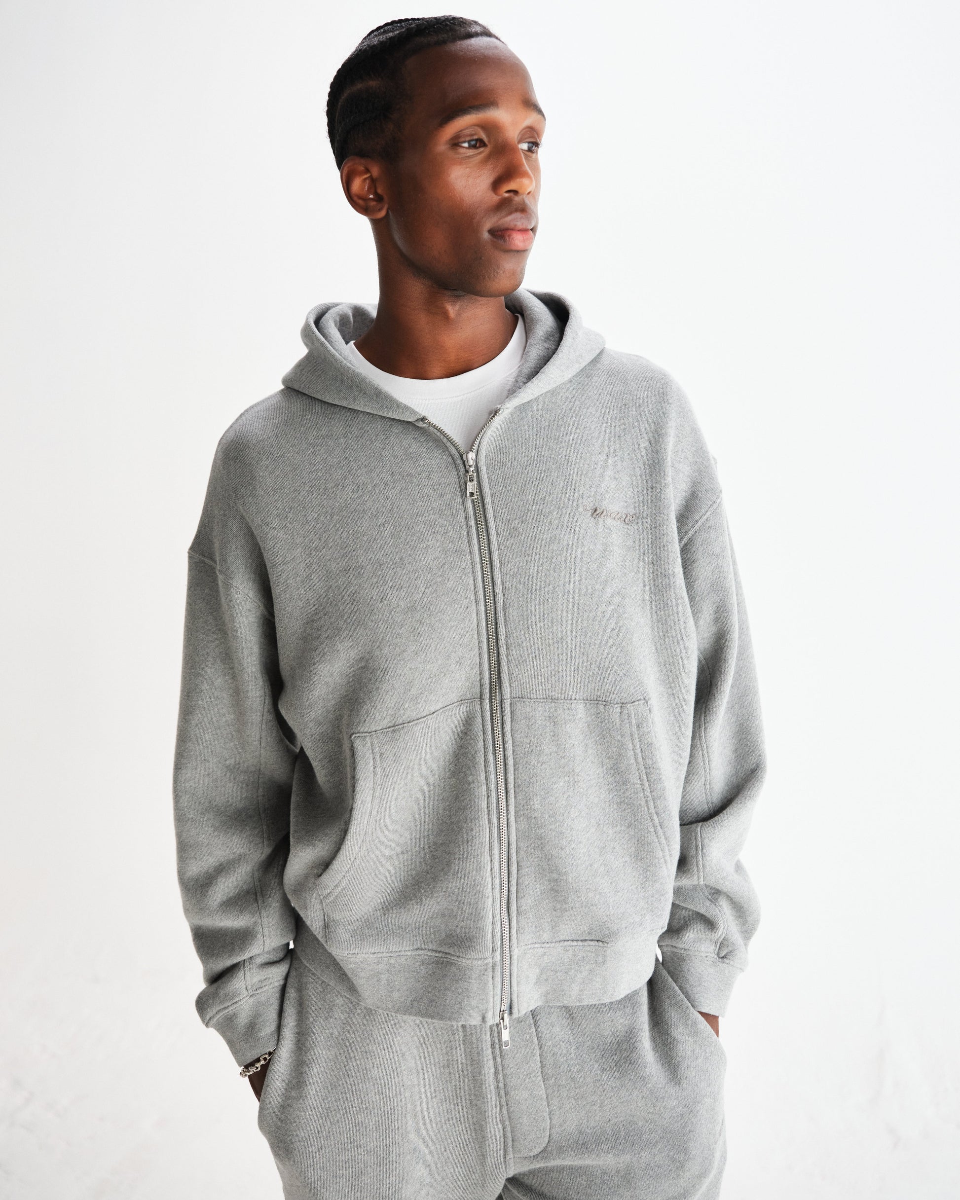 wax london men's Harris - Grey Embroidered Logo Loopback Cotton Hoodie