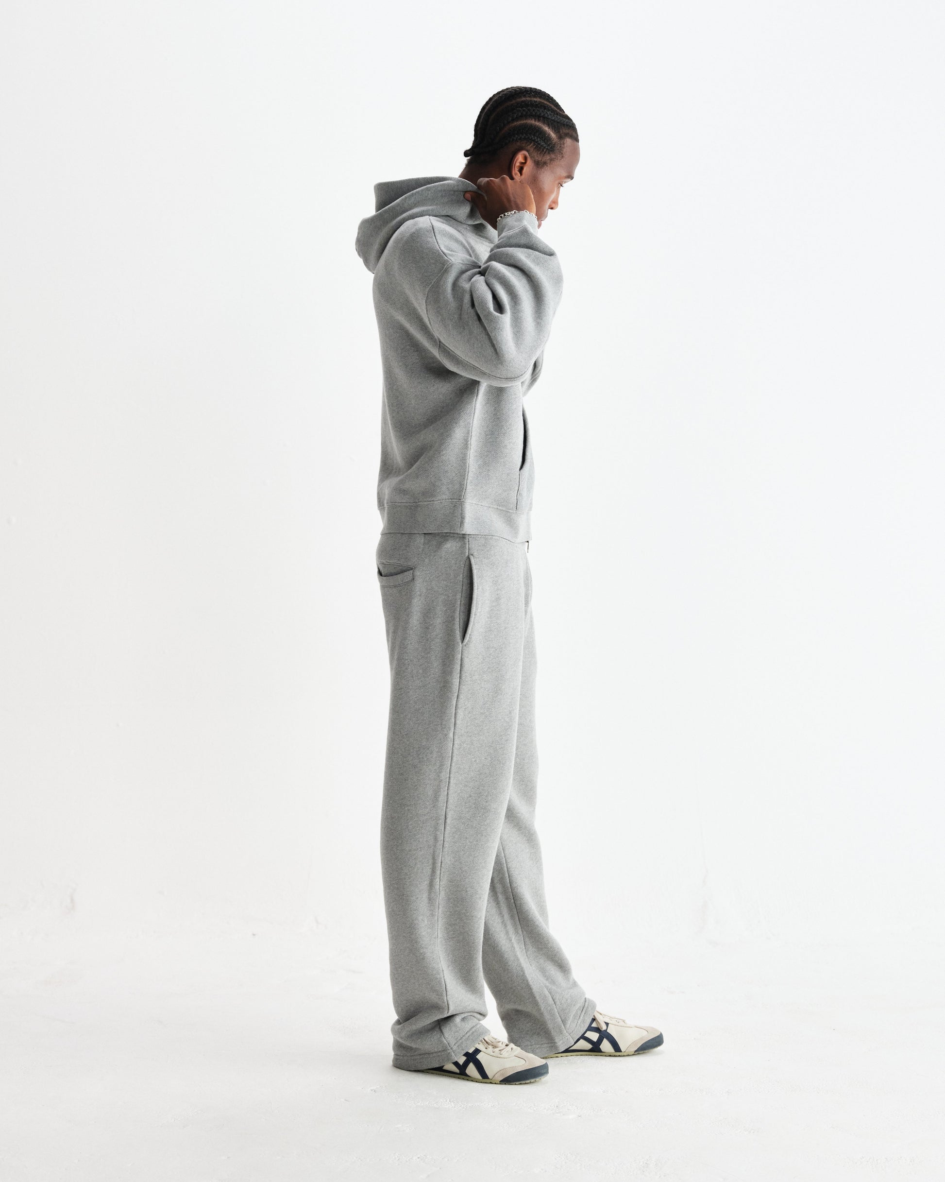 wax london men's Harris - Grey Embroidered Logo Loopback Cotton Hoodie