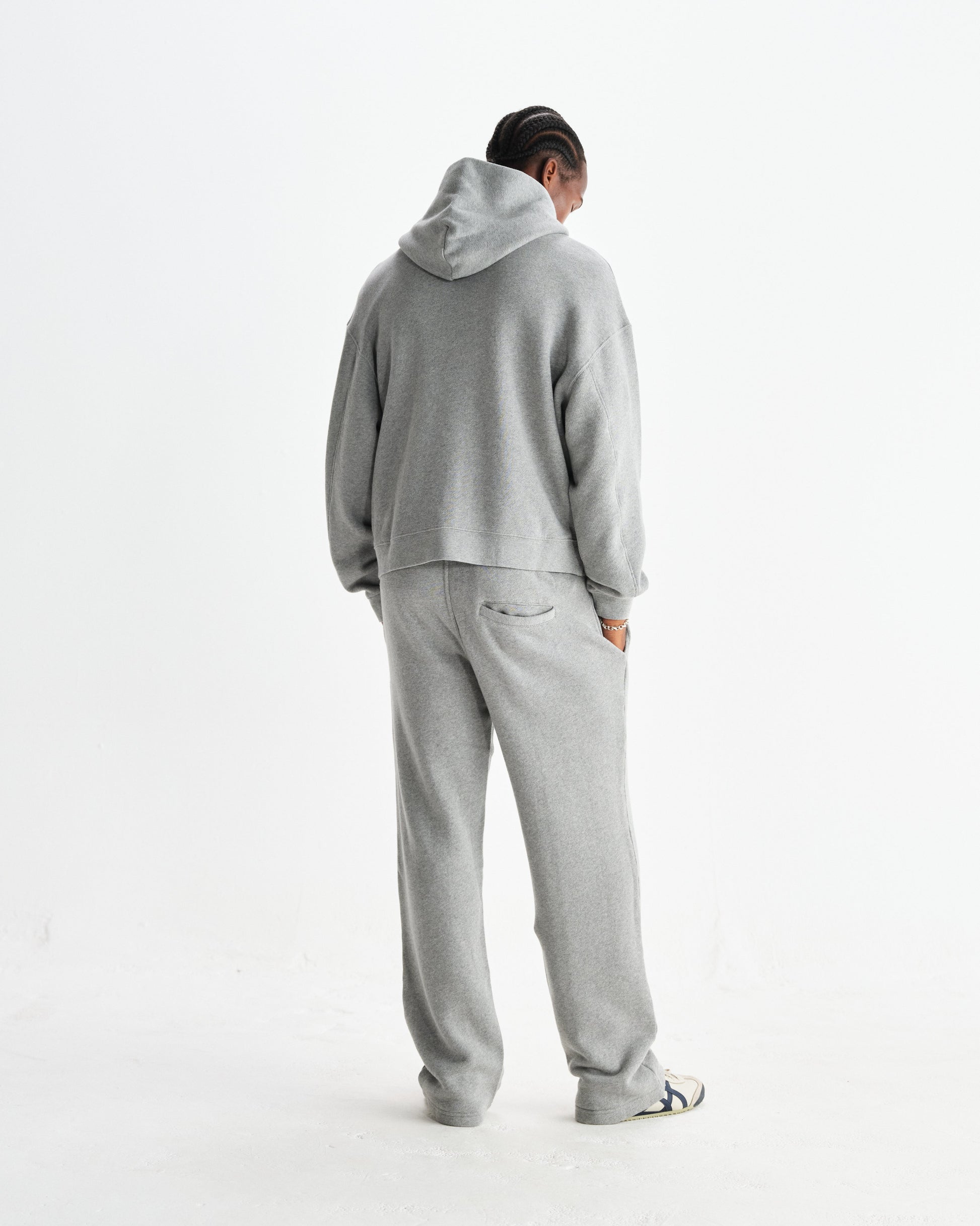 wax london men's Harris - Grey Embroidered Logo Loopback Cotton Hoodie