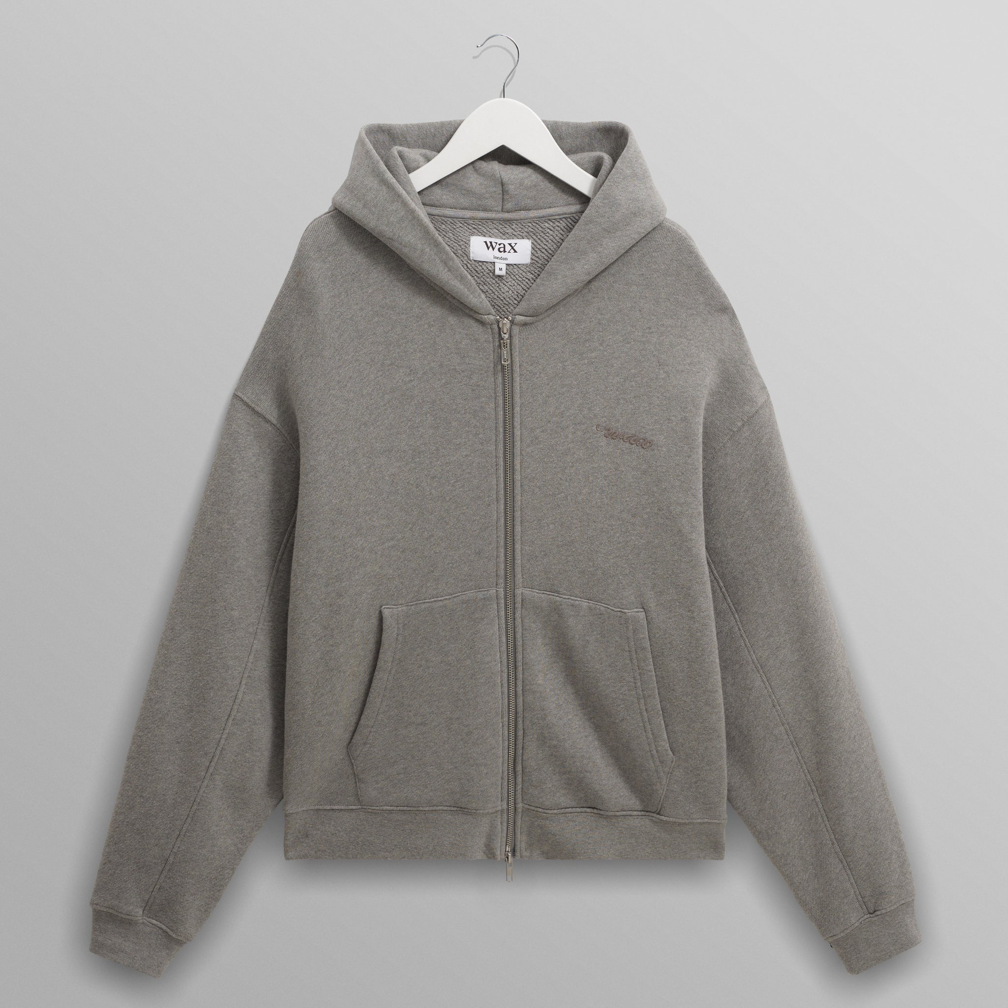 wax london men's Harris - Grey Embroidered Logo Loopback Cotton Hoodie