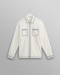 wax london men's Haven - Ecru And Blue Embroidered Shirt