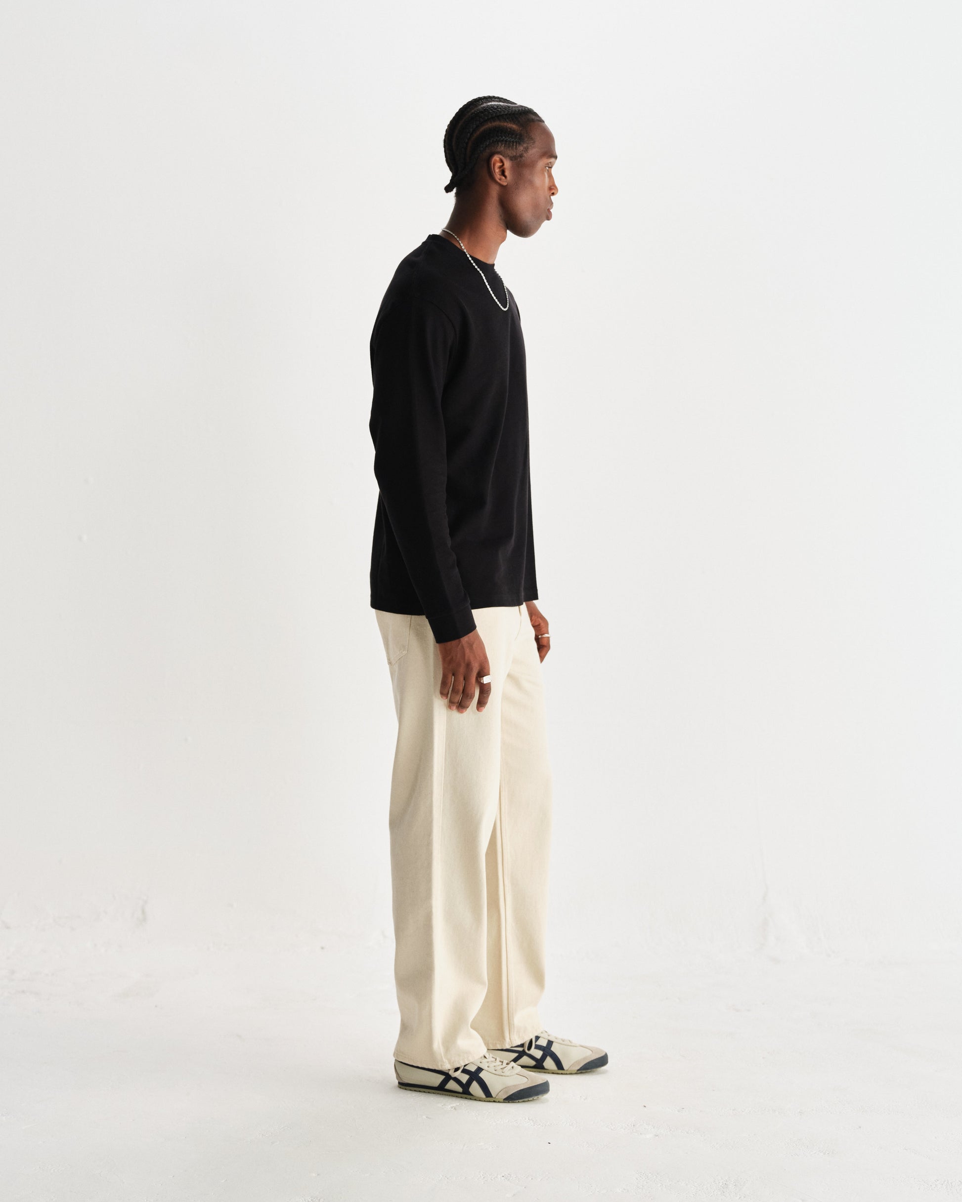 wax london men's Hayden - Black Textured Organic Cotton Long Sleeve T-Shirt